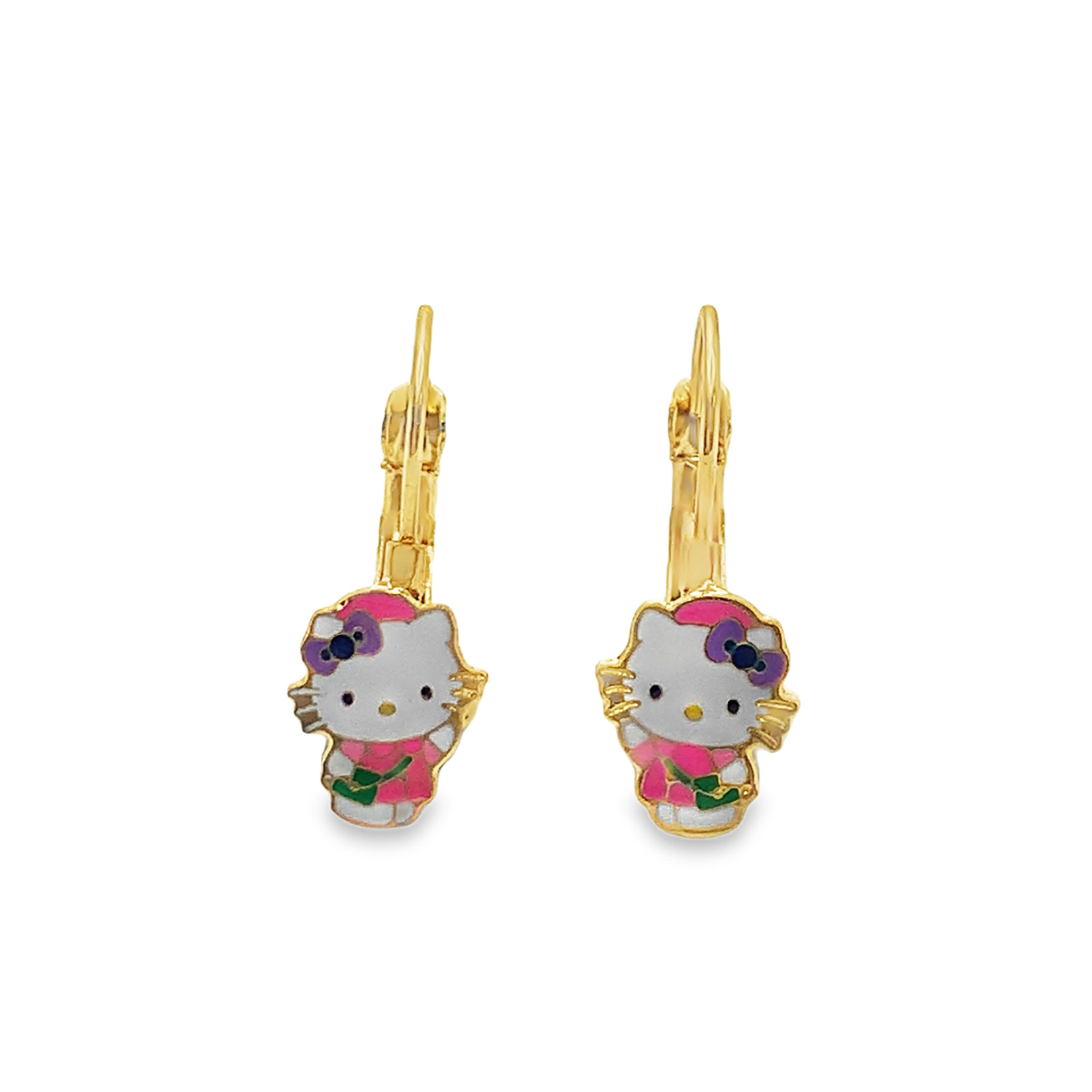 Fantazyjne wiszące kolczyki z żółtego złota z postaciami z kreskówek