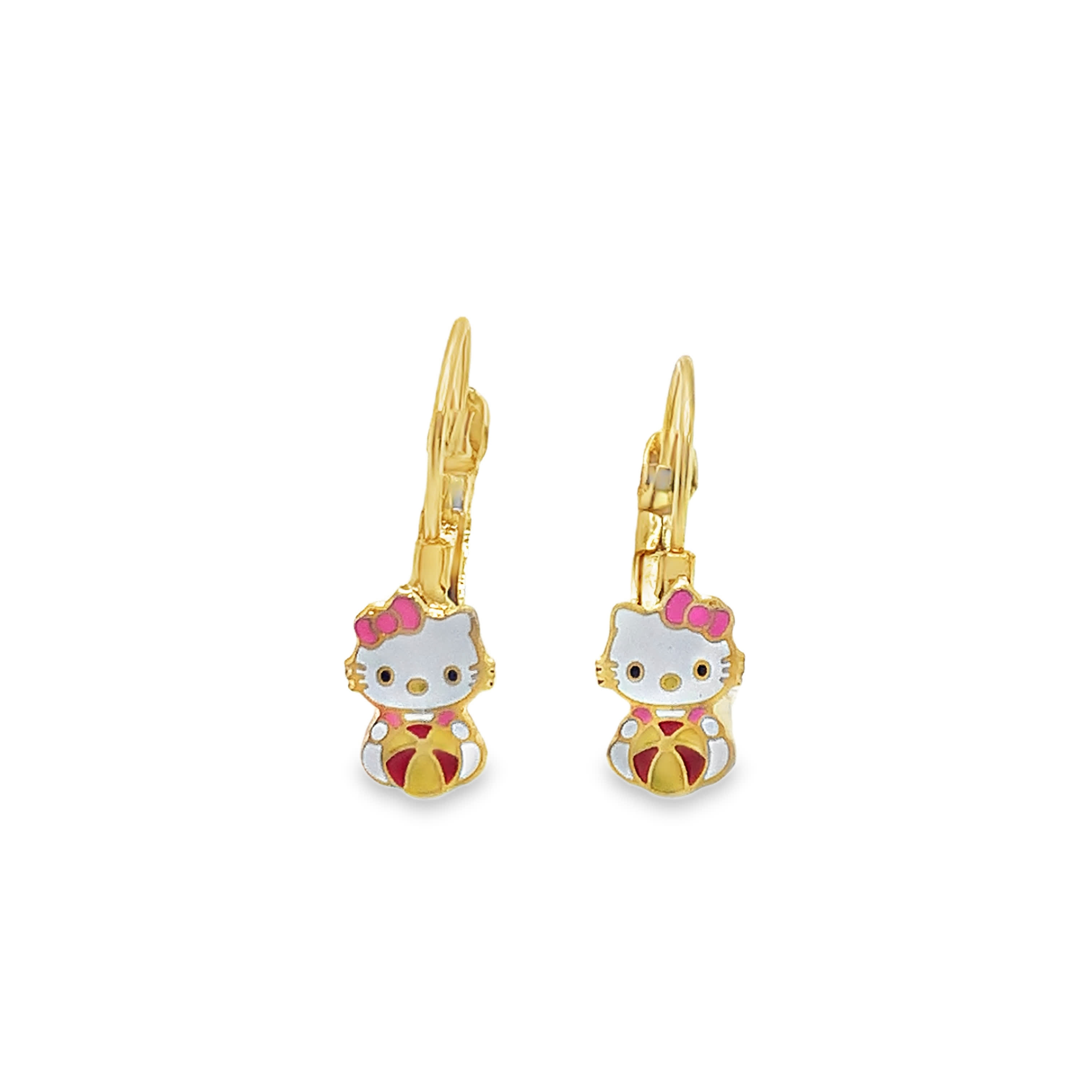 Kolczyki wiszące Hello Kitty z żółtego złota