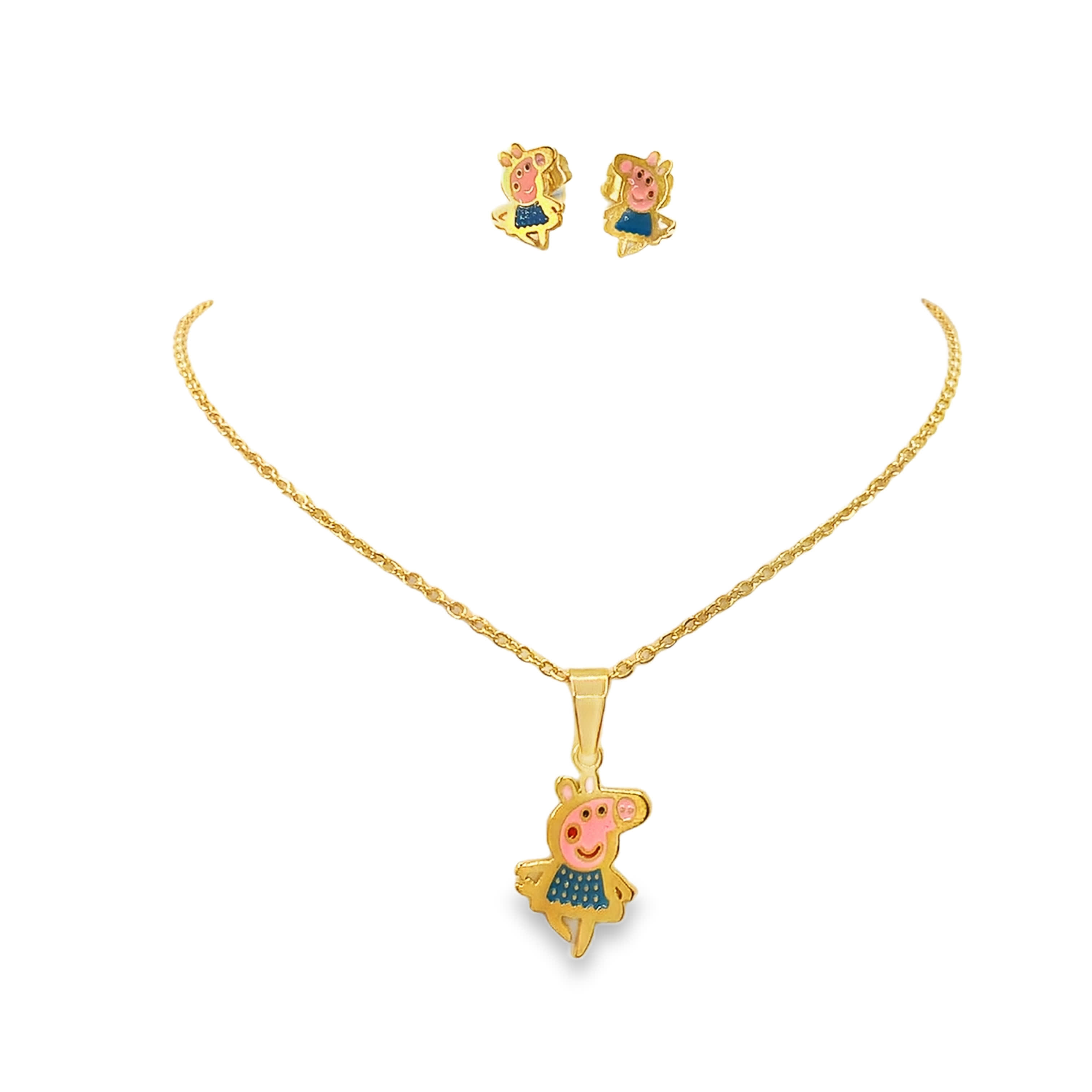 Fantazyjny naszyjnik z żółtego złota z postacią z kreskówek