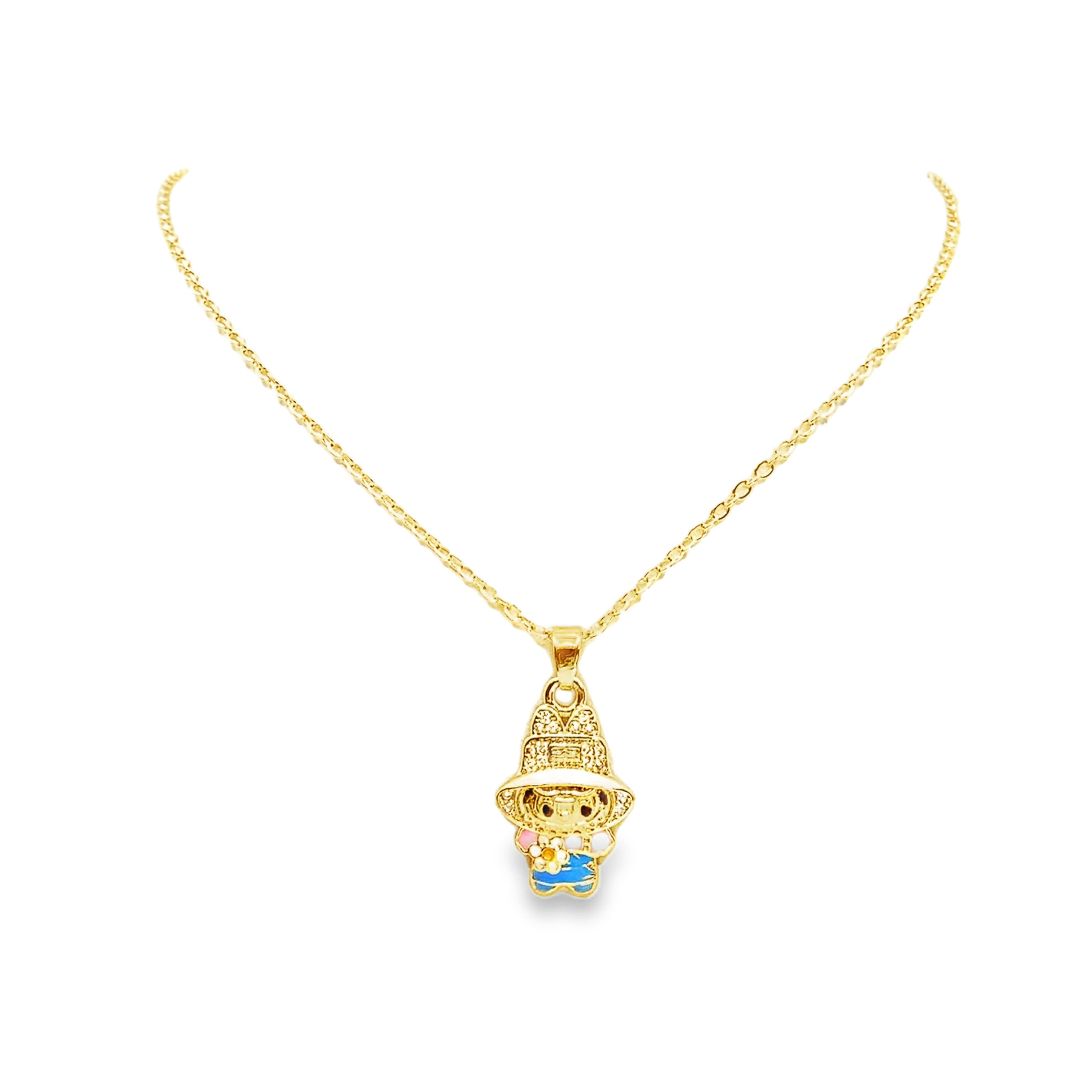 Fantazyjny naszyjnik z zawieszką z postacią z kreskówki z żółtego złota