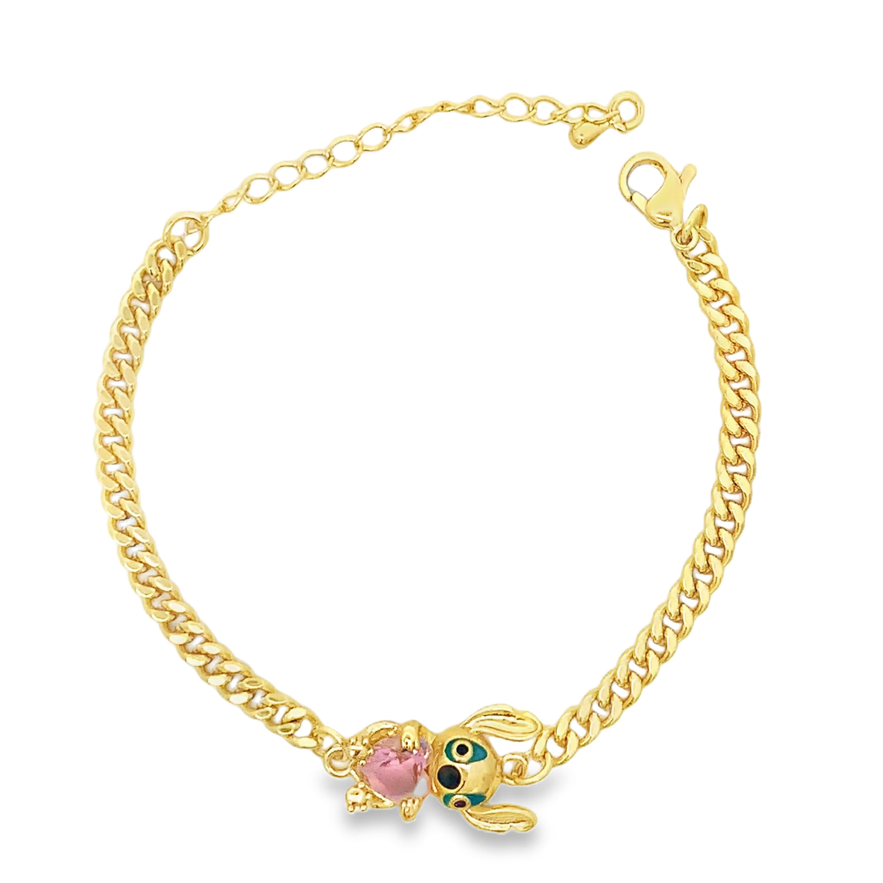 Bransoletka ze złotego łańcuszka z zawieszką w kształcie króliczka z emalii