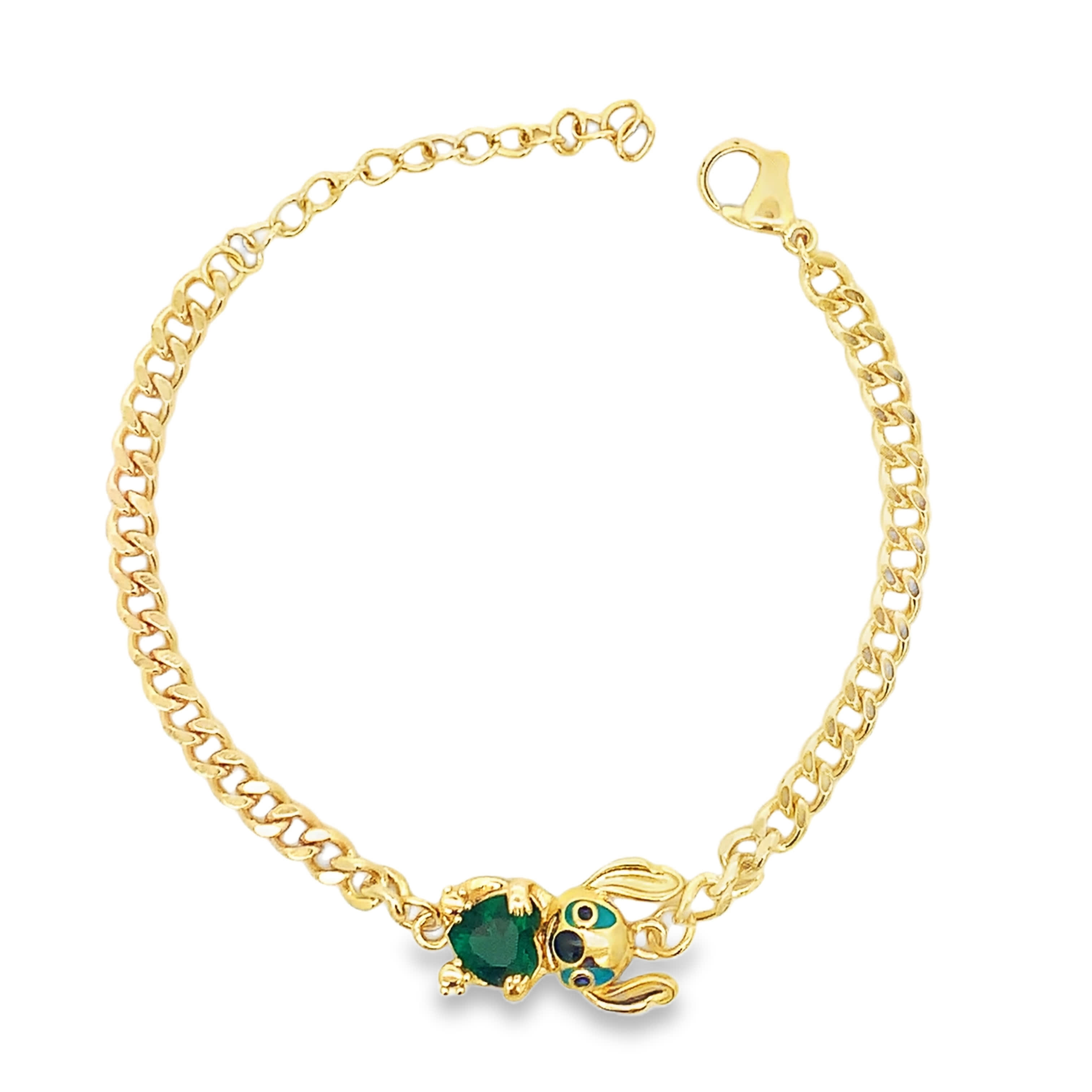 Bransoletka z żółtego złota z okrągłym szmaragdowym akcentem