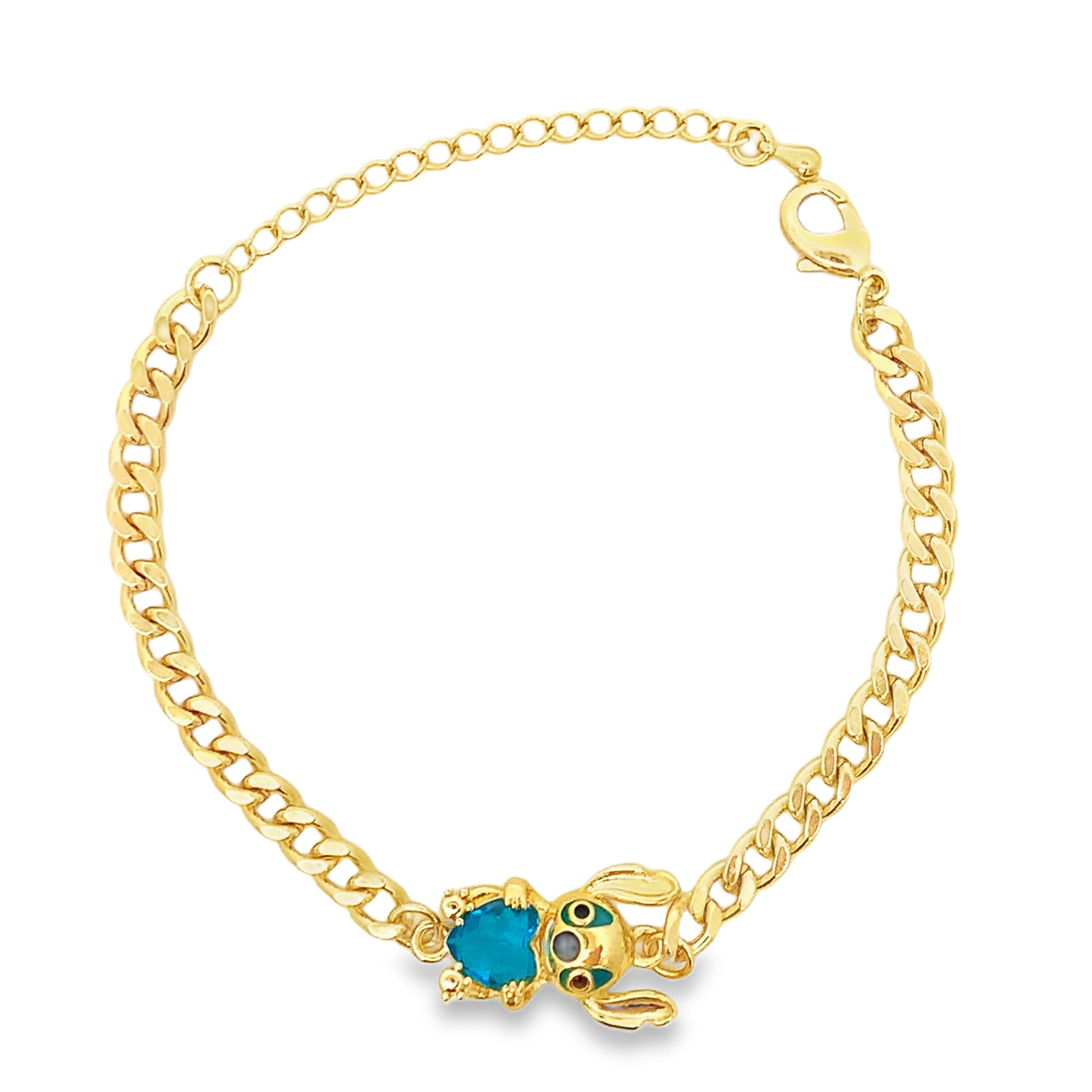 Bransoletka z żółtego złota z zawieszką w kształcie królika w kolorze turkusowym