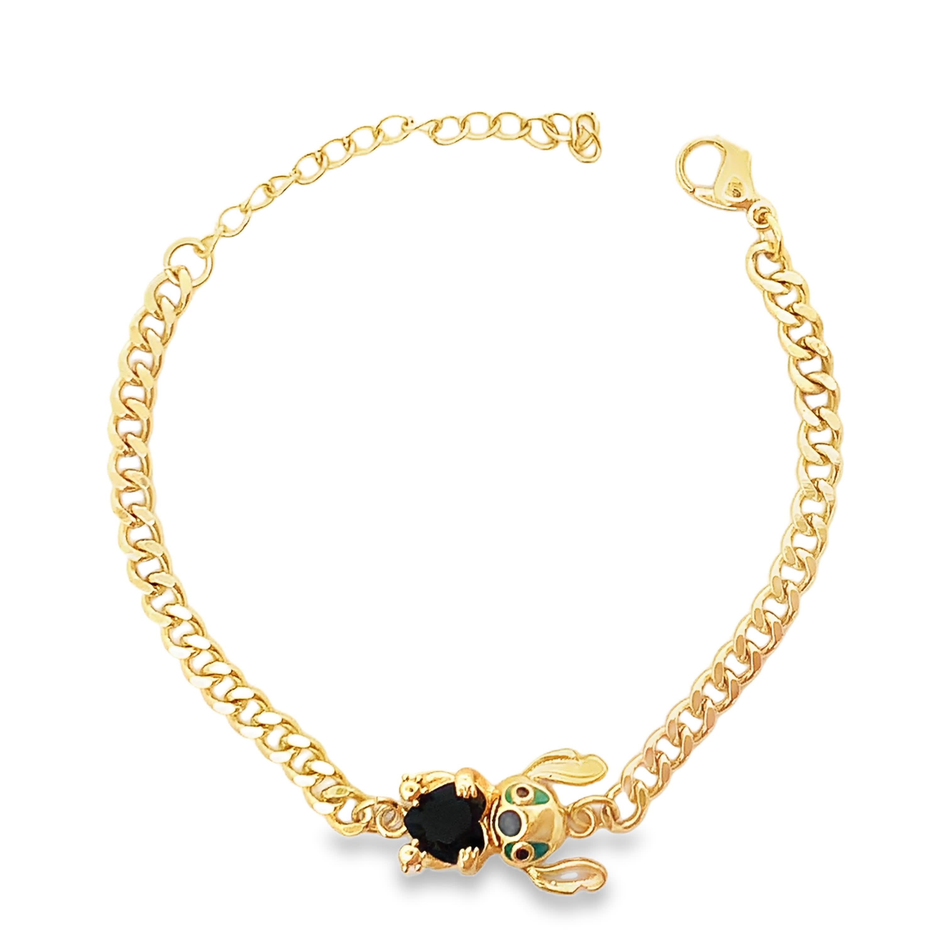 Bransoletka z żółtego złota z wisiorkiem z onyksowym królikiem