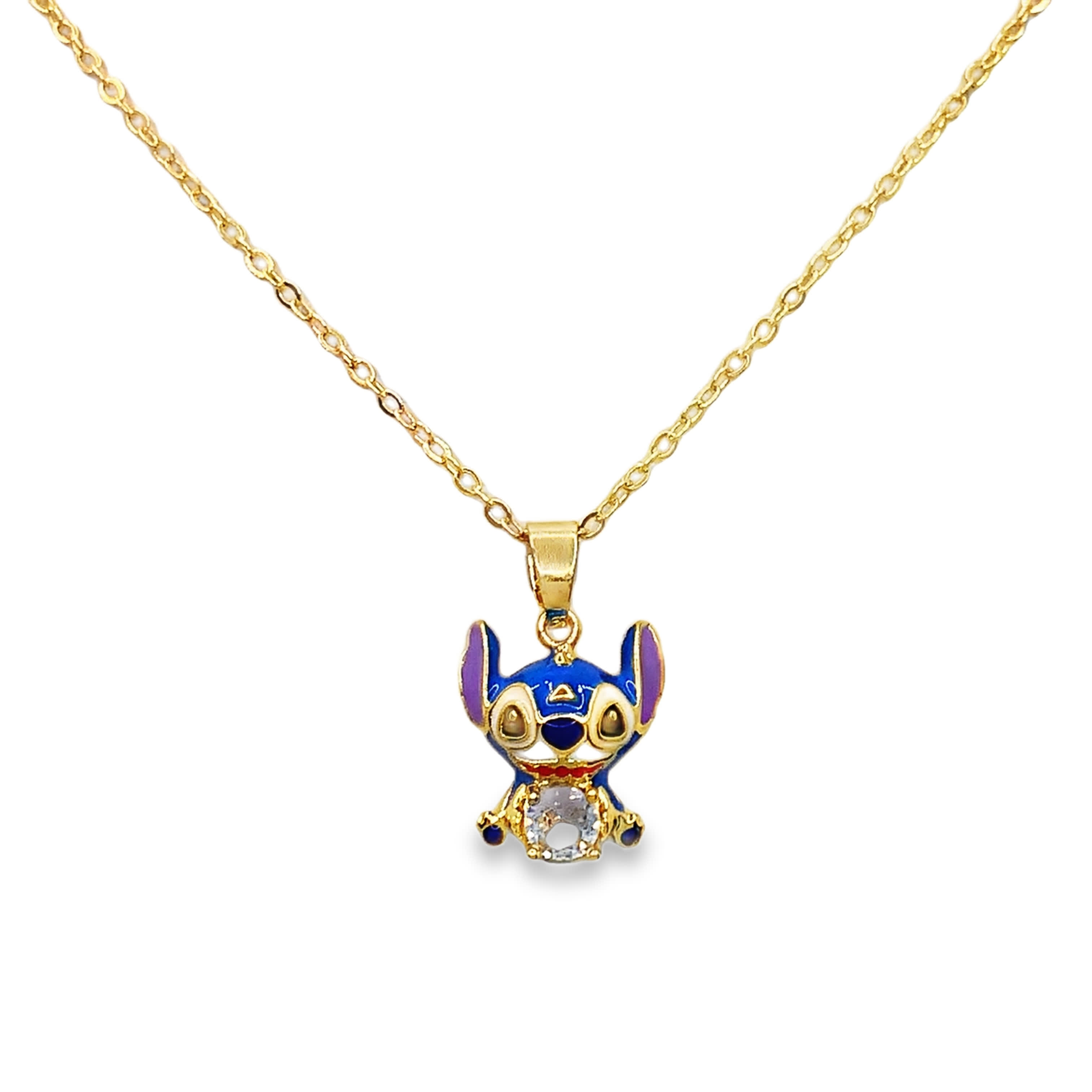 Yellow Gold Character Charm Necklace with Crystal Accent