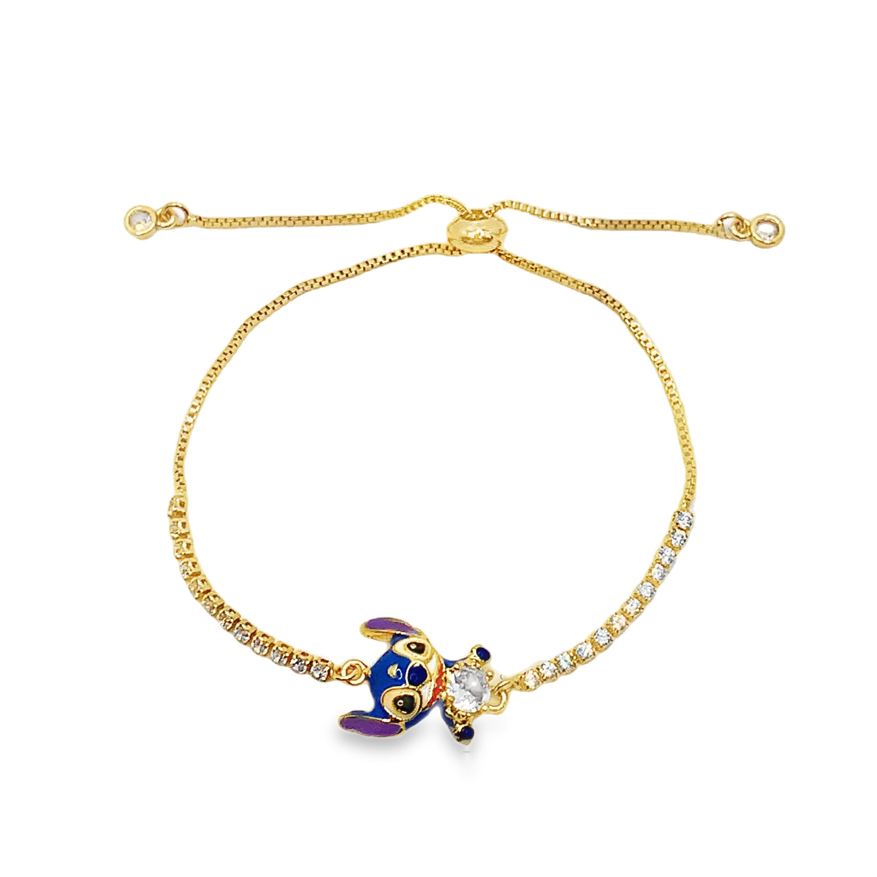 Whimsical Gold Chain Bracelet with Blue Crystal Detail