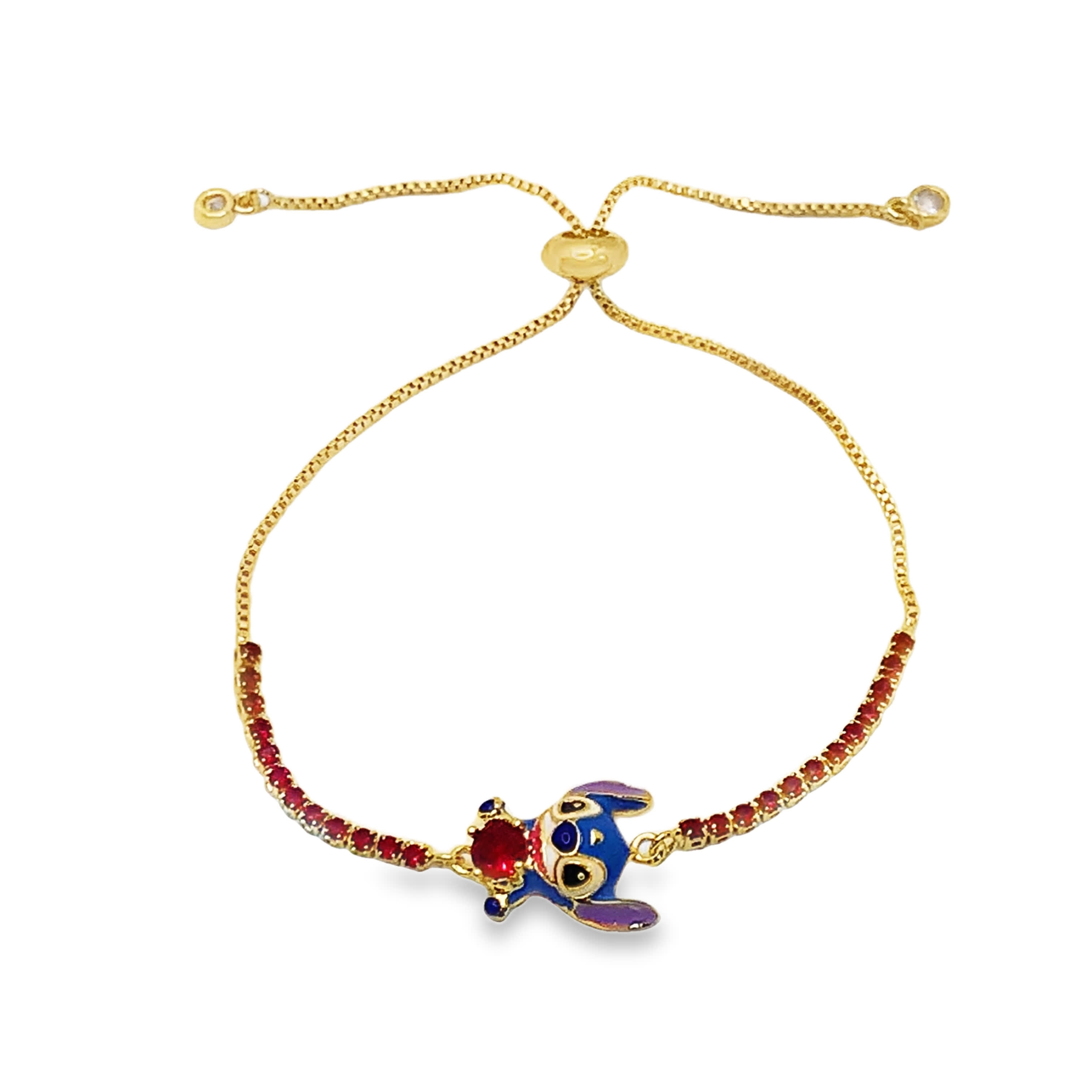 Yellow Gold Chain Bracelet with Ruby Accents and Animated Charm