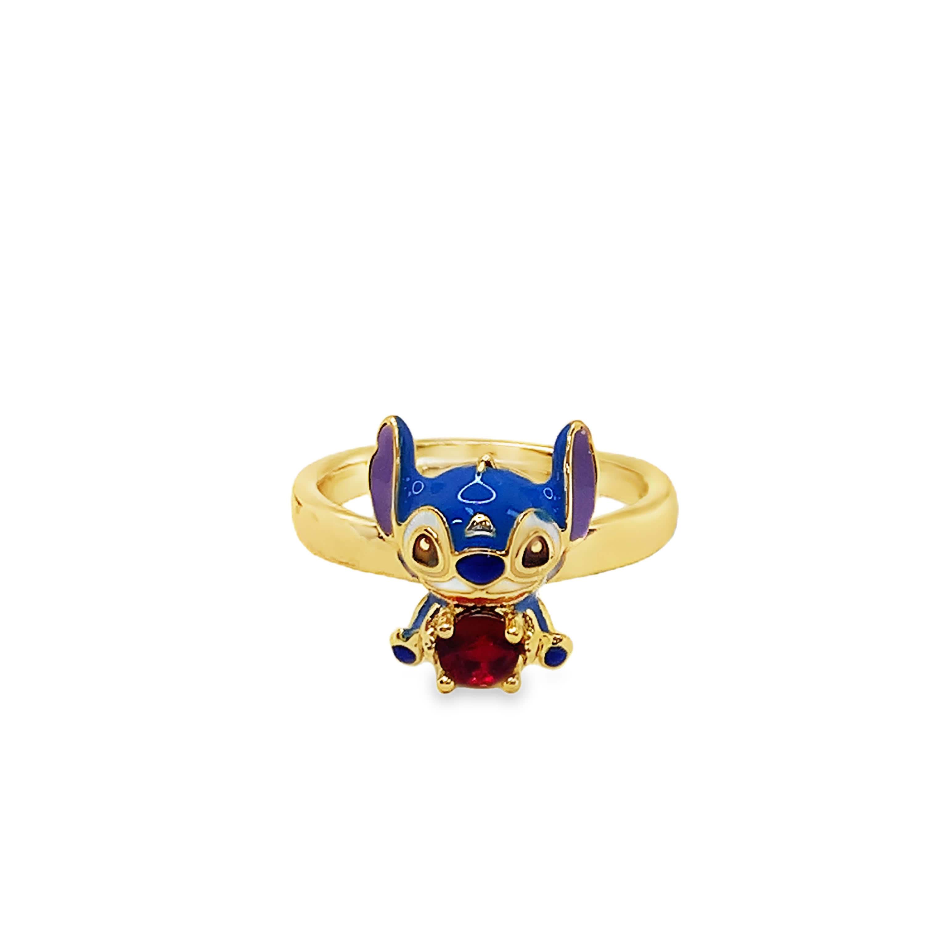 Whimsical Cartoon Character Ring with Deep Red Ruby in Yellow Gold