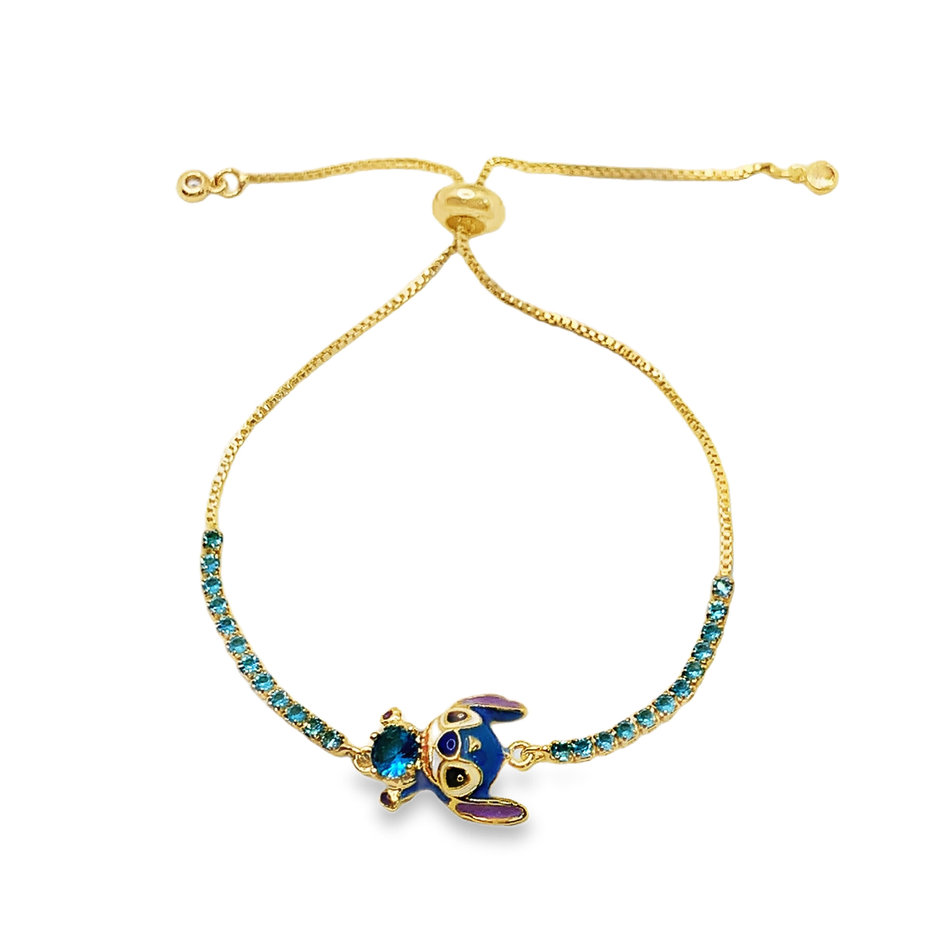 Yellow Gold Chain Bracelet with Bluish Green Crystal Accents