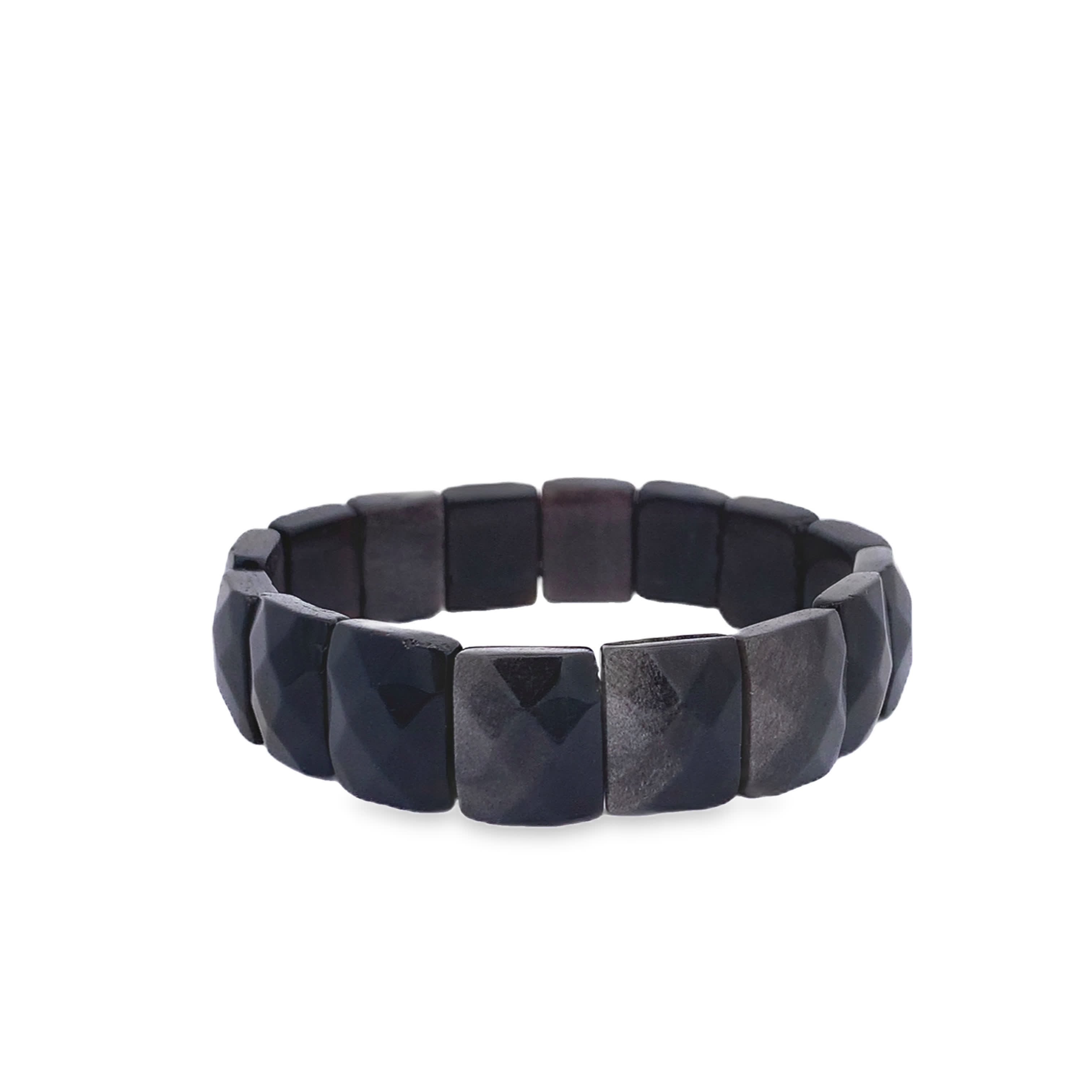 Bransoletka koralikowa z obsydianem o kwadratowym szlifie