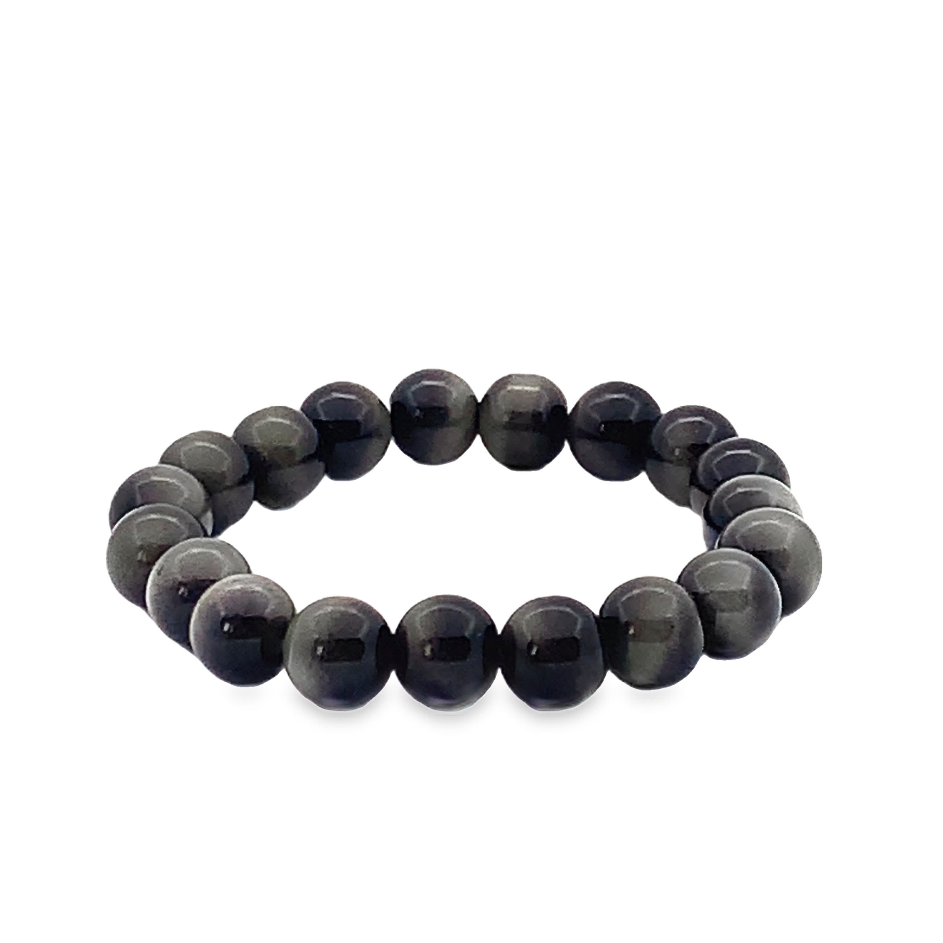 Bransoletka z koralików obsydianowych, bransoletka z okrągłych kamieni szlifowanych kaboszonowo
