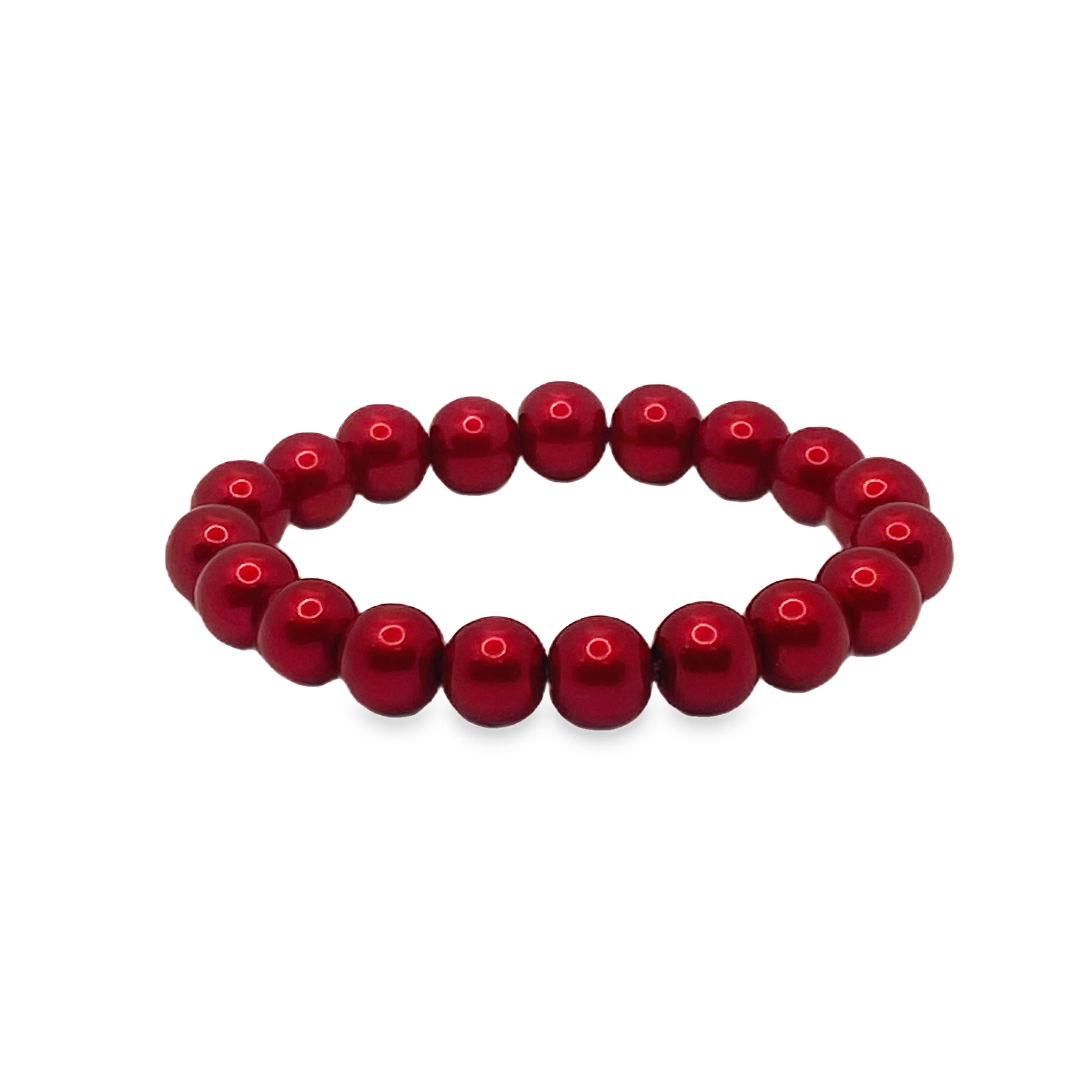 Bransoletka z czerwonych pereł z koralikami: okrągły szlif kaboszonowy