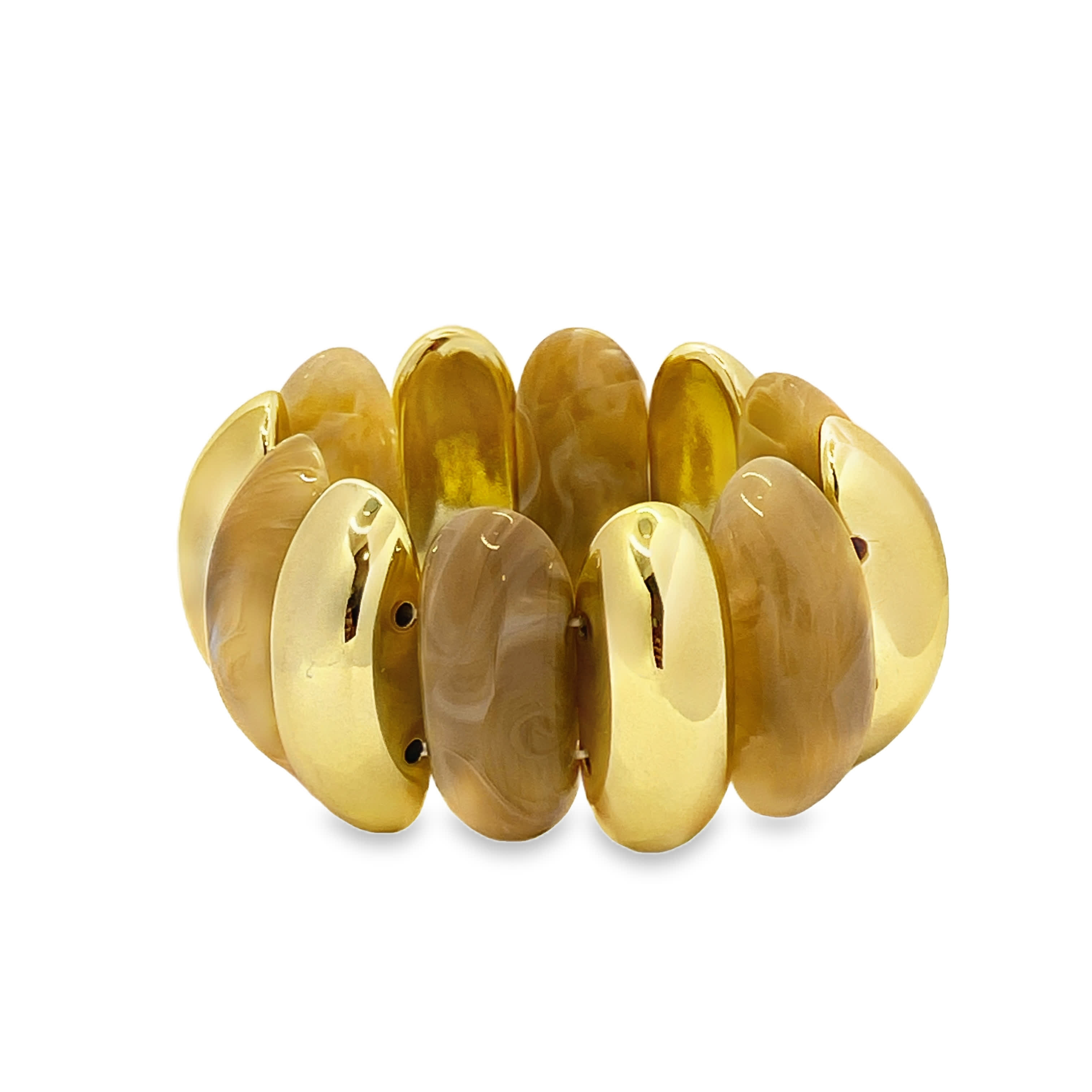 Bransoletka typu Bangle ze złoconej stali i marmurkowego akrylu w kolorze beżowym