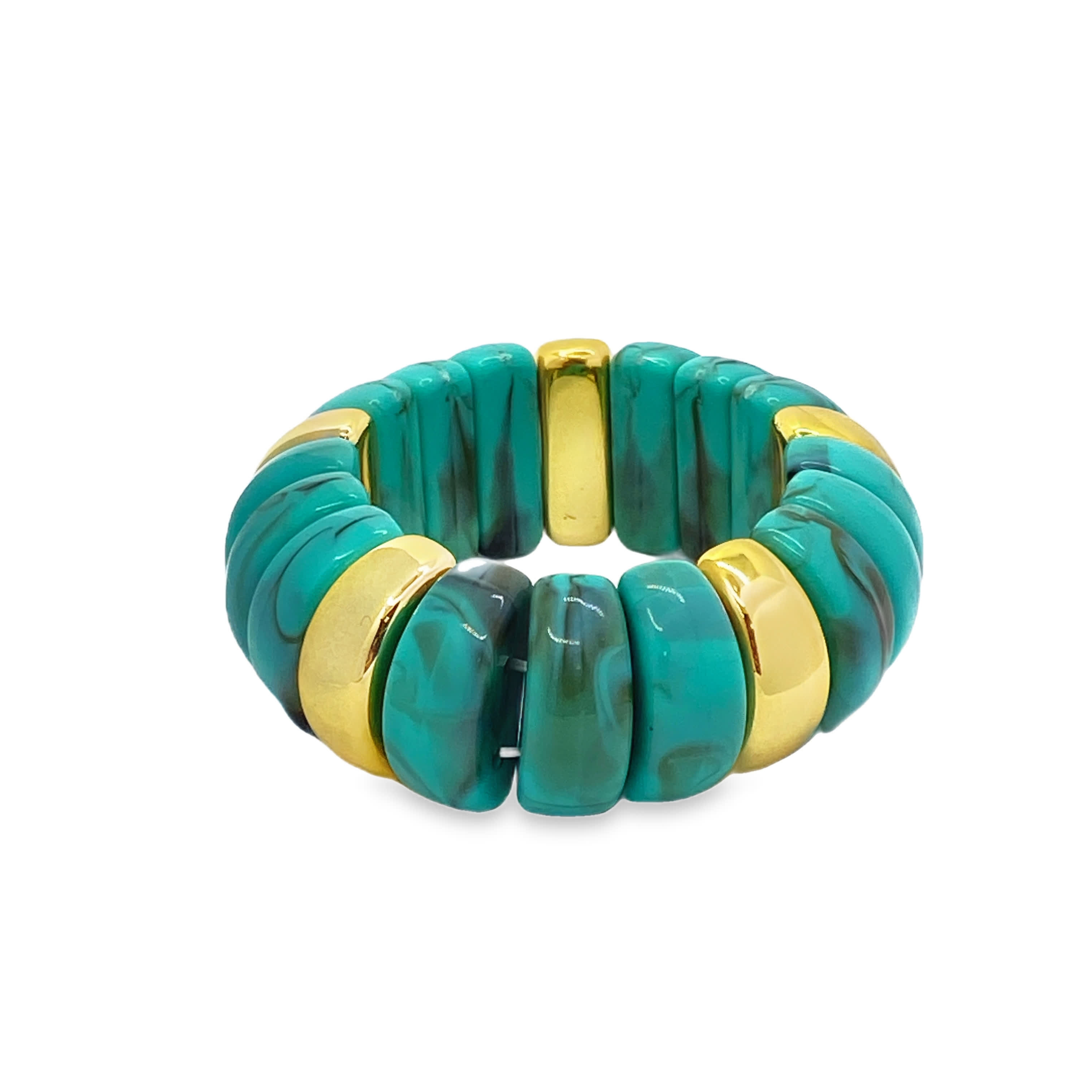 Bransoletka z koralików z turkusu i żółtego metalu