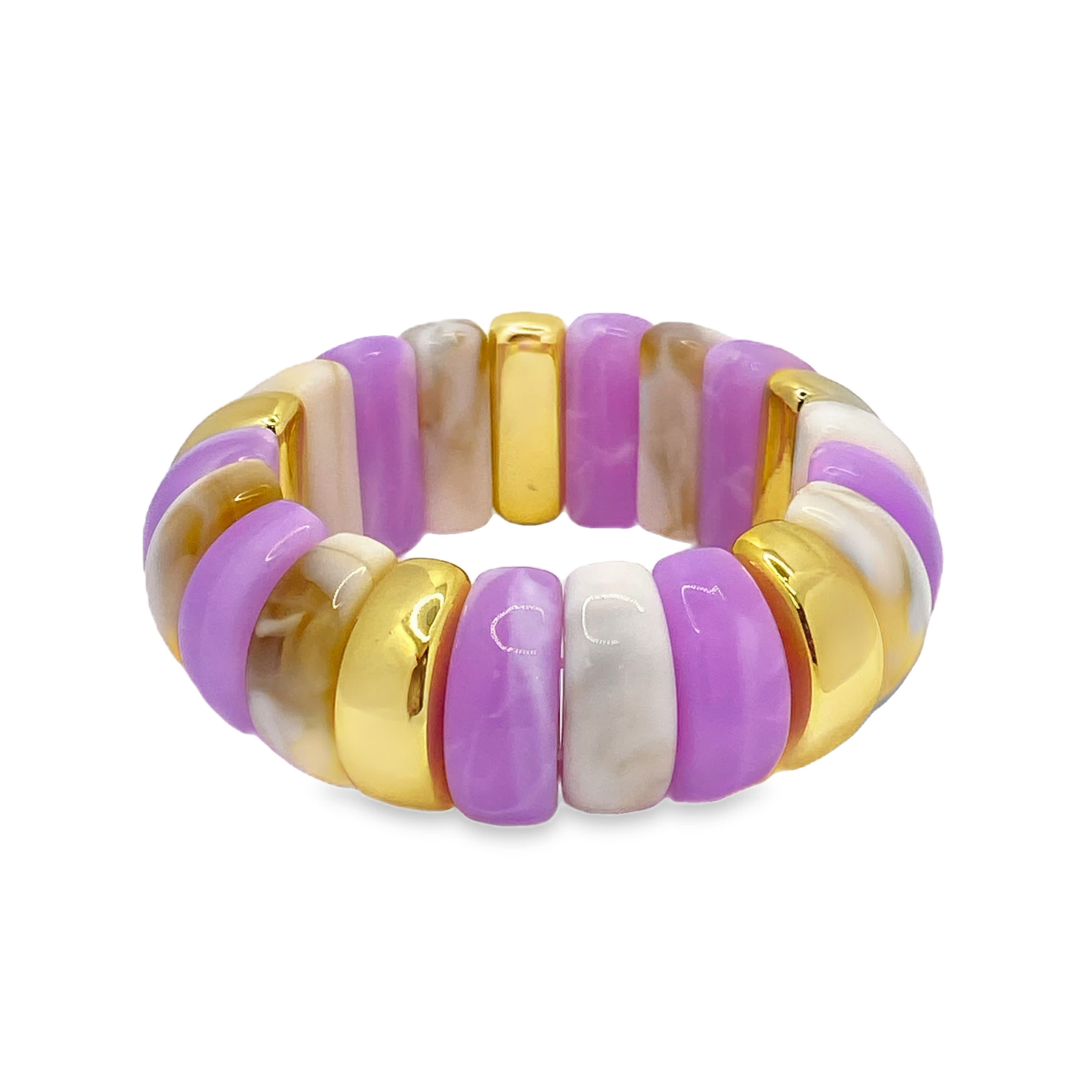 Bransoletka z koralików w kolorze pastelowego fioletu, kości słoniowej i złocona