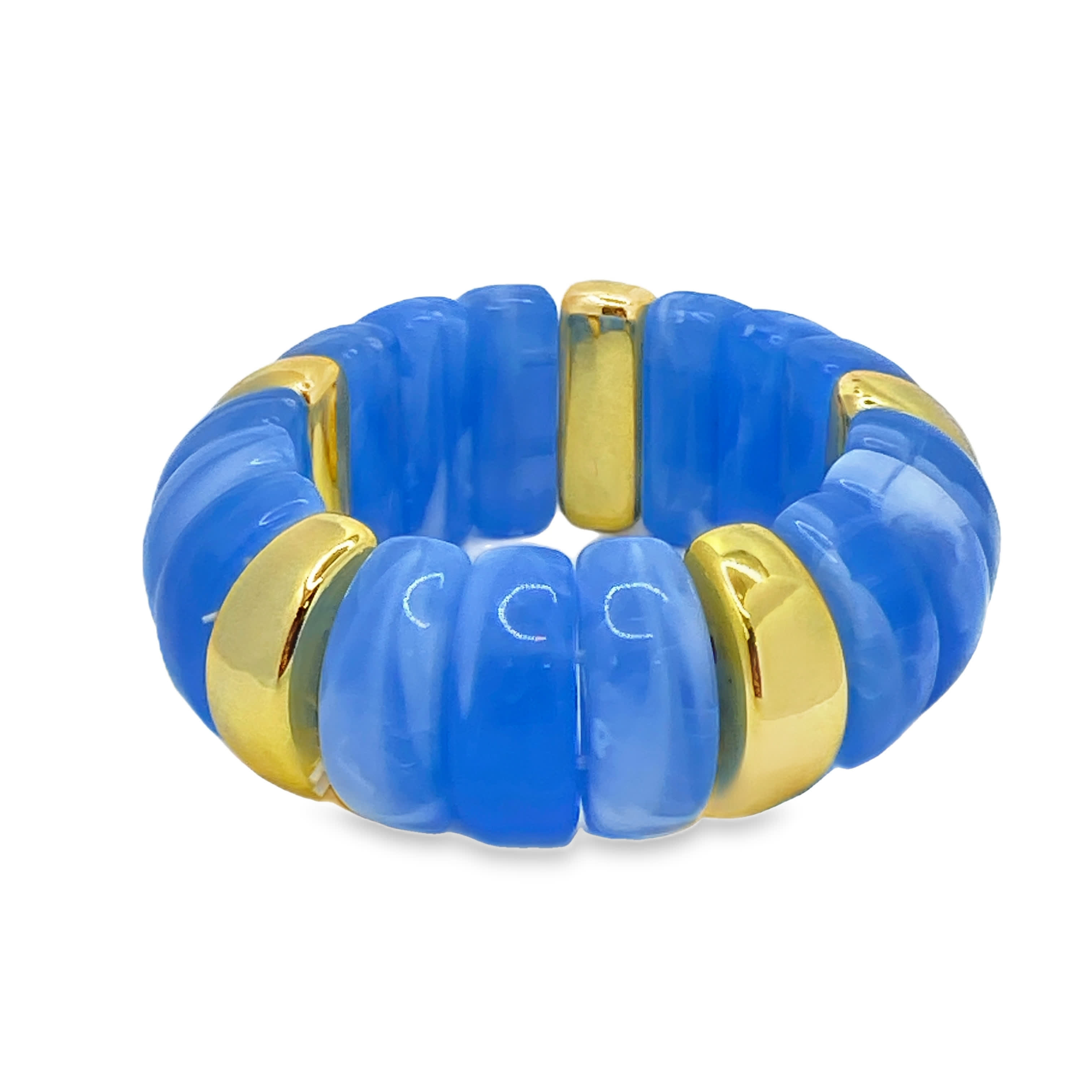 Bransoletka elastyczna z koralików w kolorze nieba i złocistymi akcentami