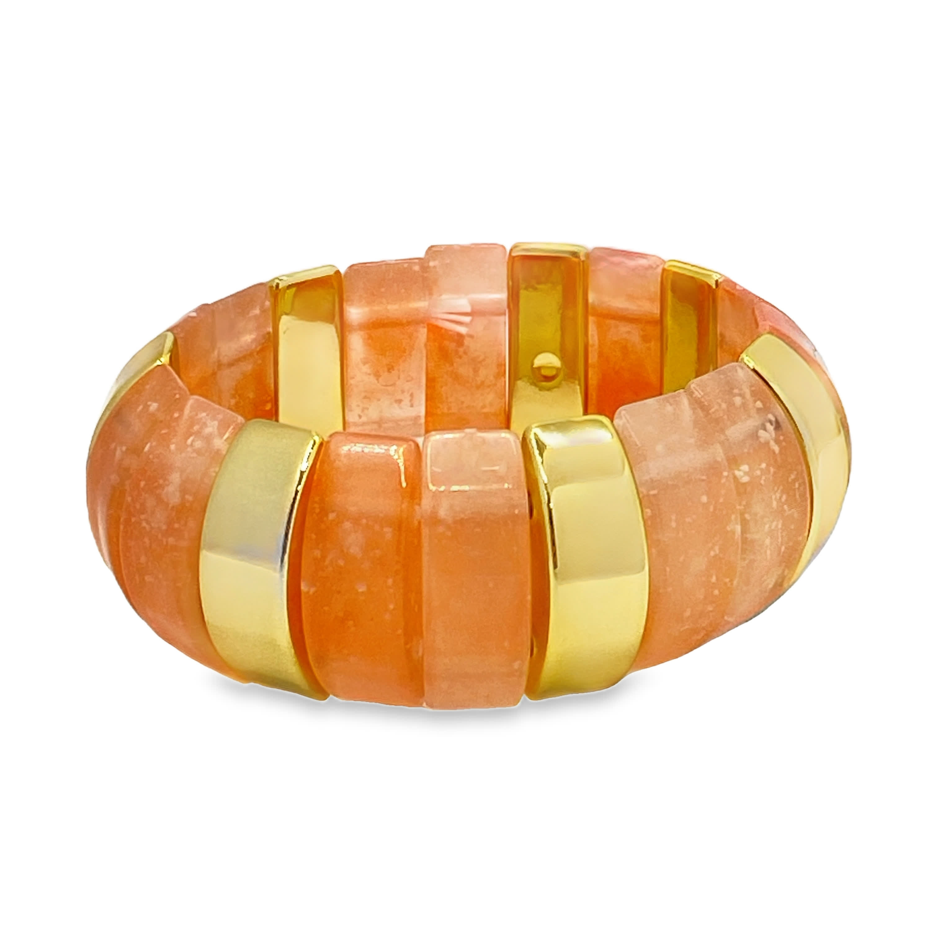 Bransoletka z koralików ze złoconej stali z czerwono-pomarańczowymi kamieniami kwarcu różowego