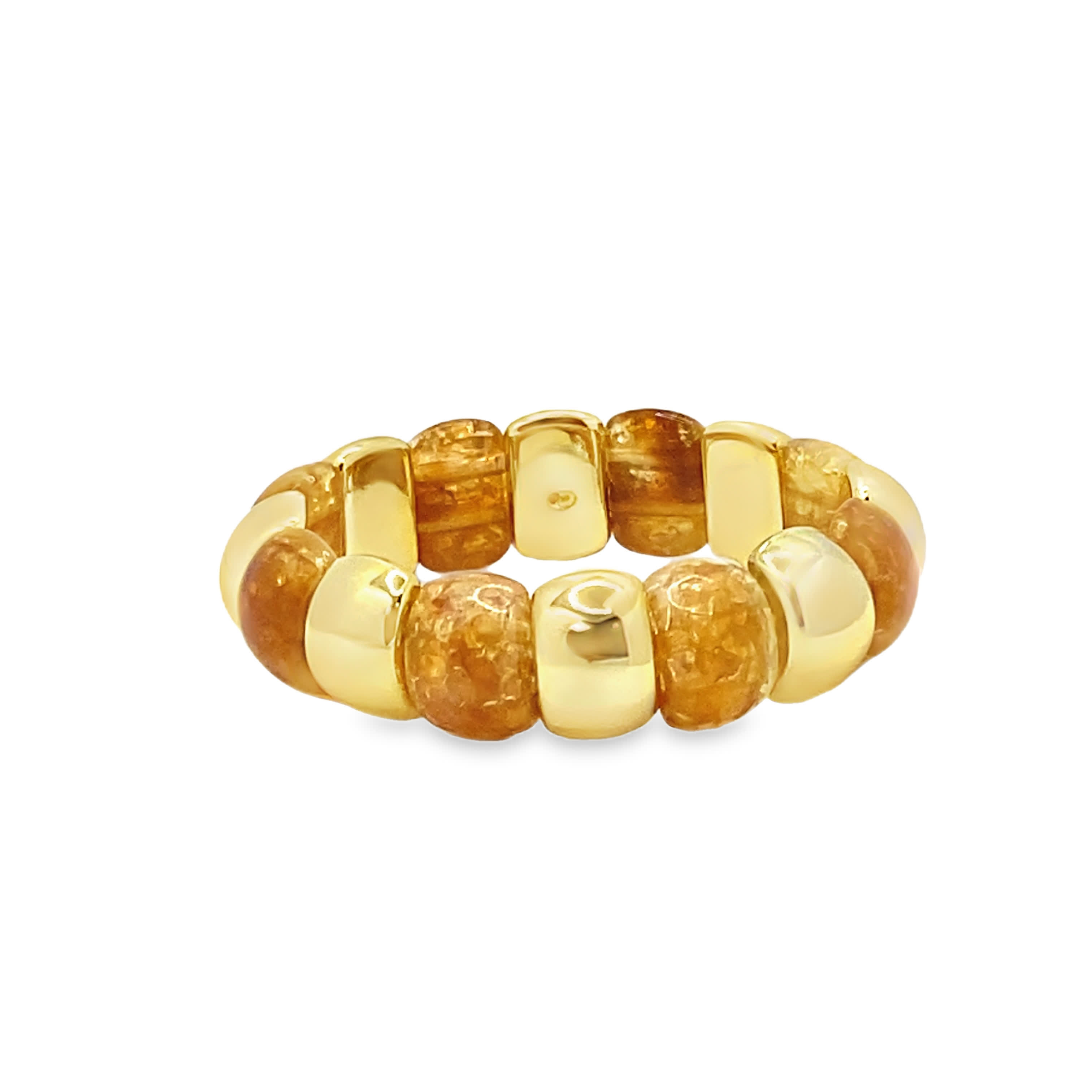 Bransoletka z koralików ze złoconej stali z kaboszonami bursztynowymi