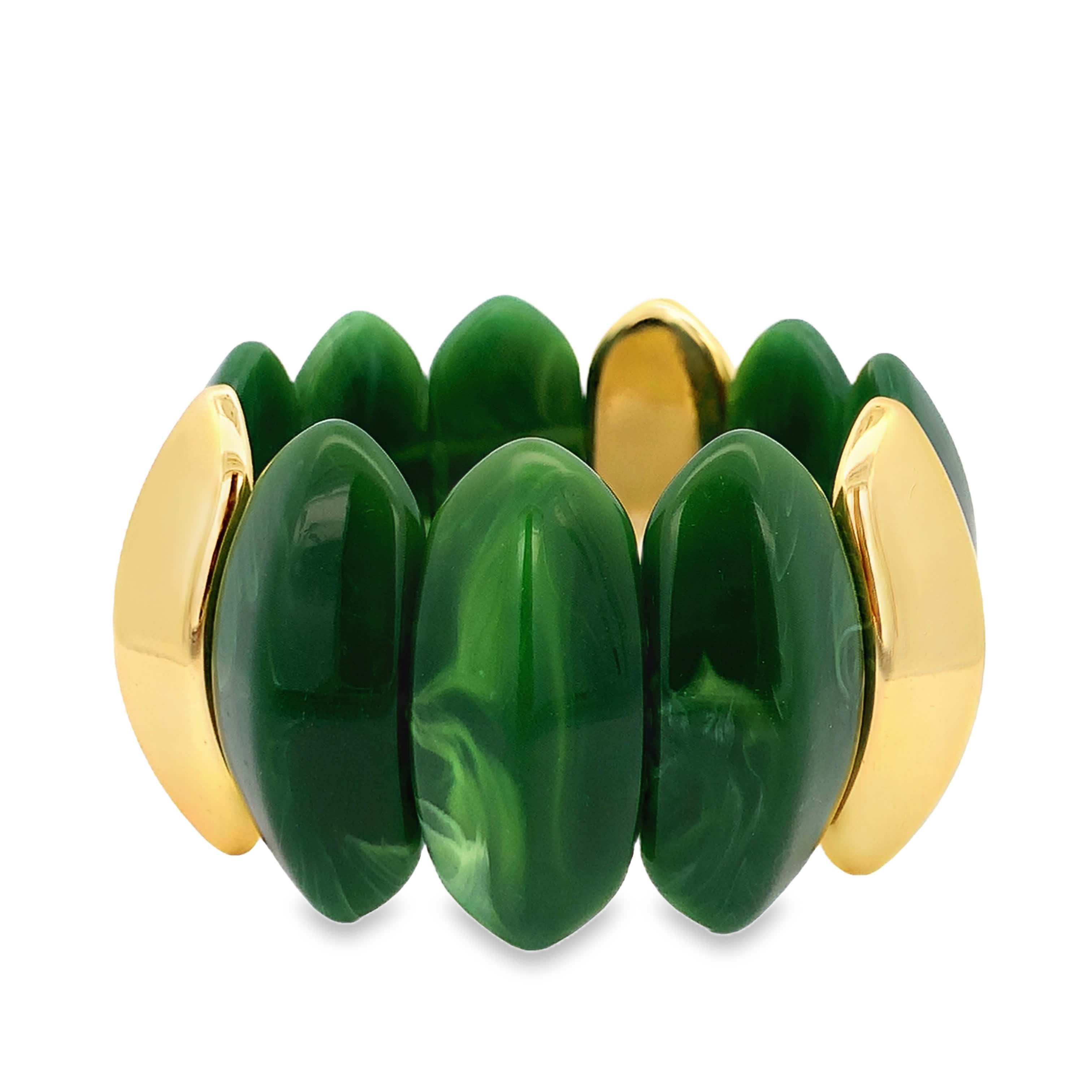 Bransoletka z koralików z zielonego jadeitu w kształcie kaboszonu z akcentami