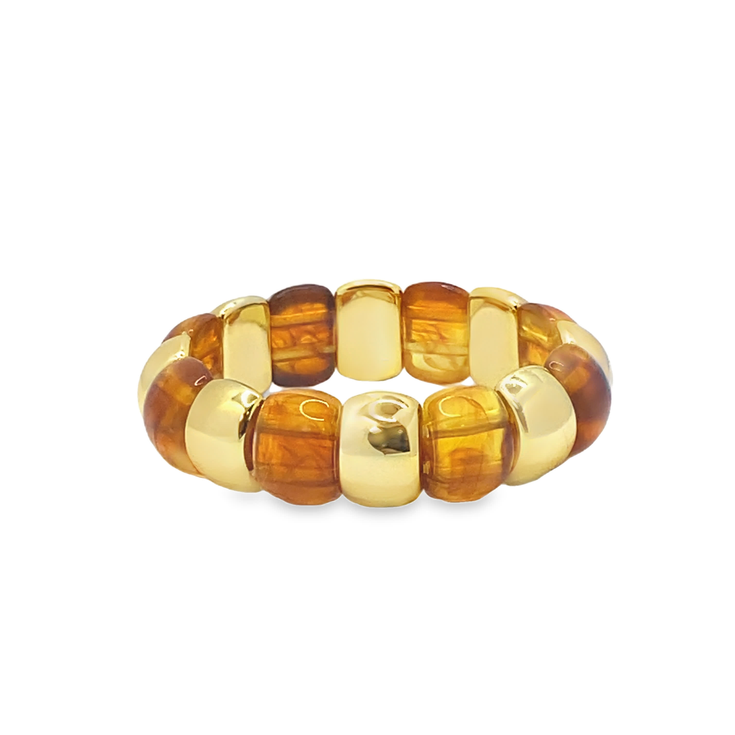 Bransoletka z koralików ze złoconej stali z kaboszonami bursztynowymi