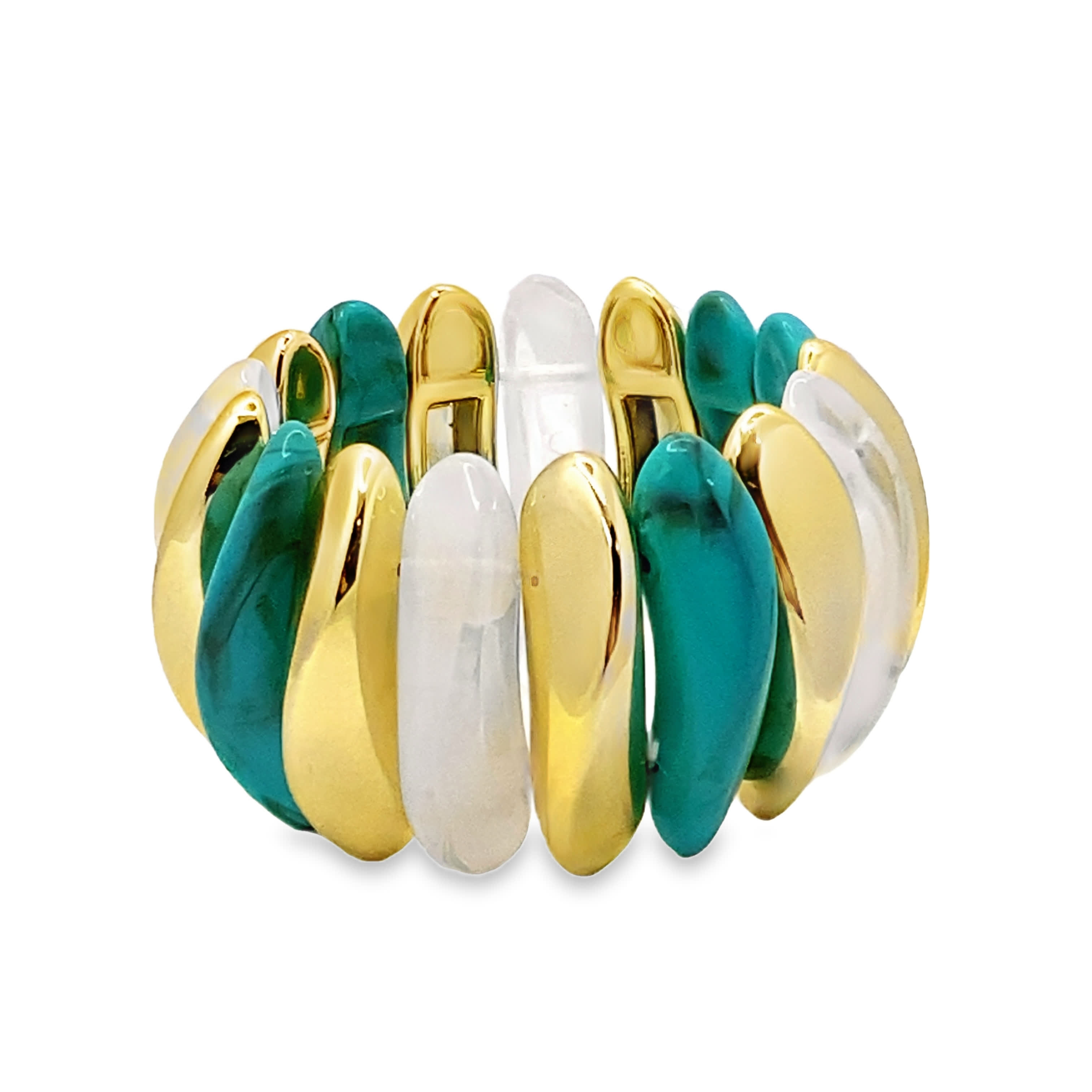 Bransoletka koralikowa w kolorze turkusu i żółtego metalu