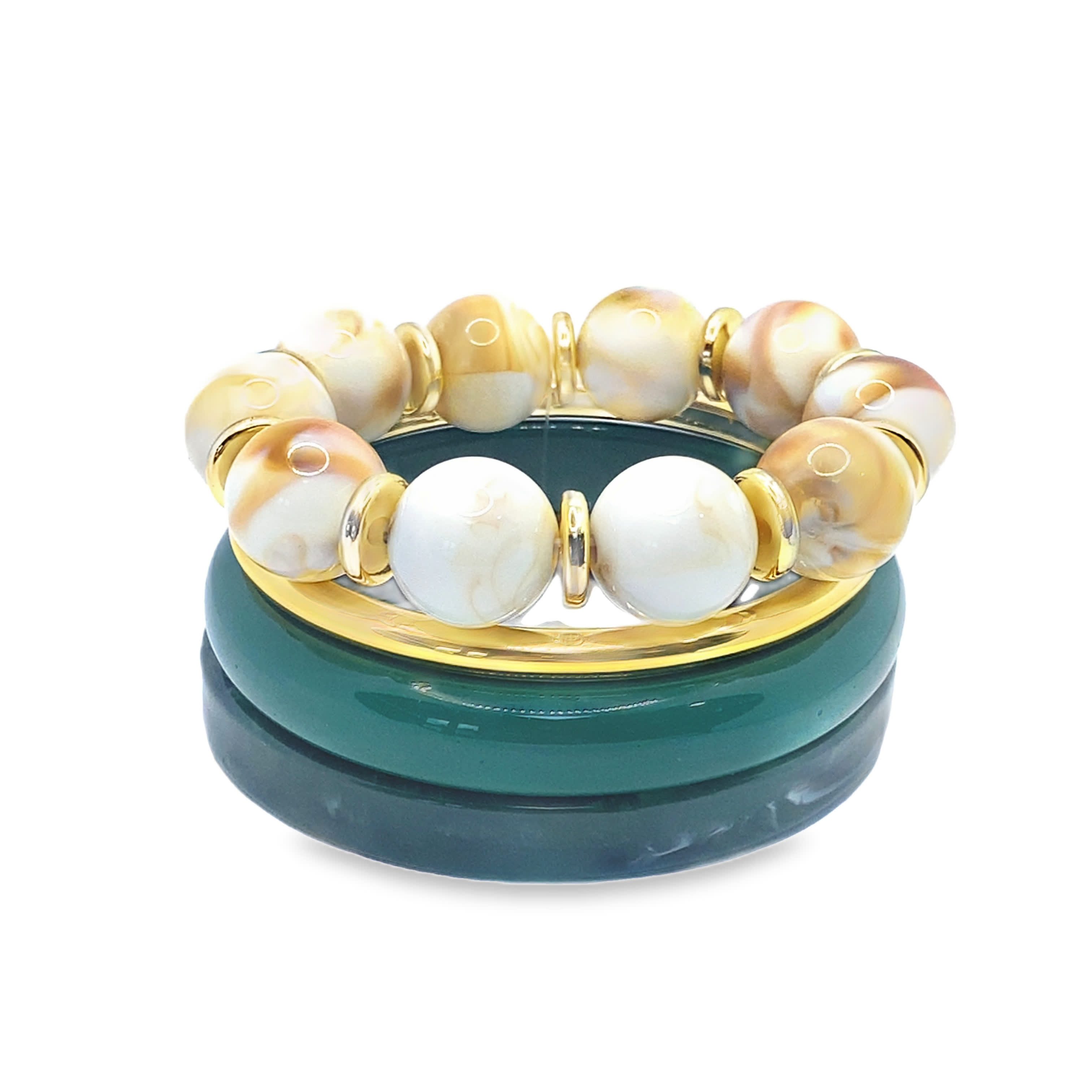 Żółtopomarańczowa bransoletka z koralikami z jadeitu z akcentami z żółtego złota