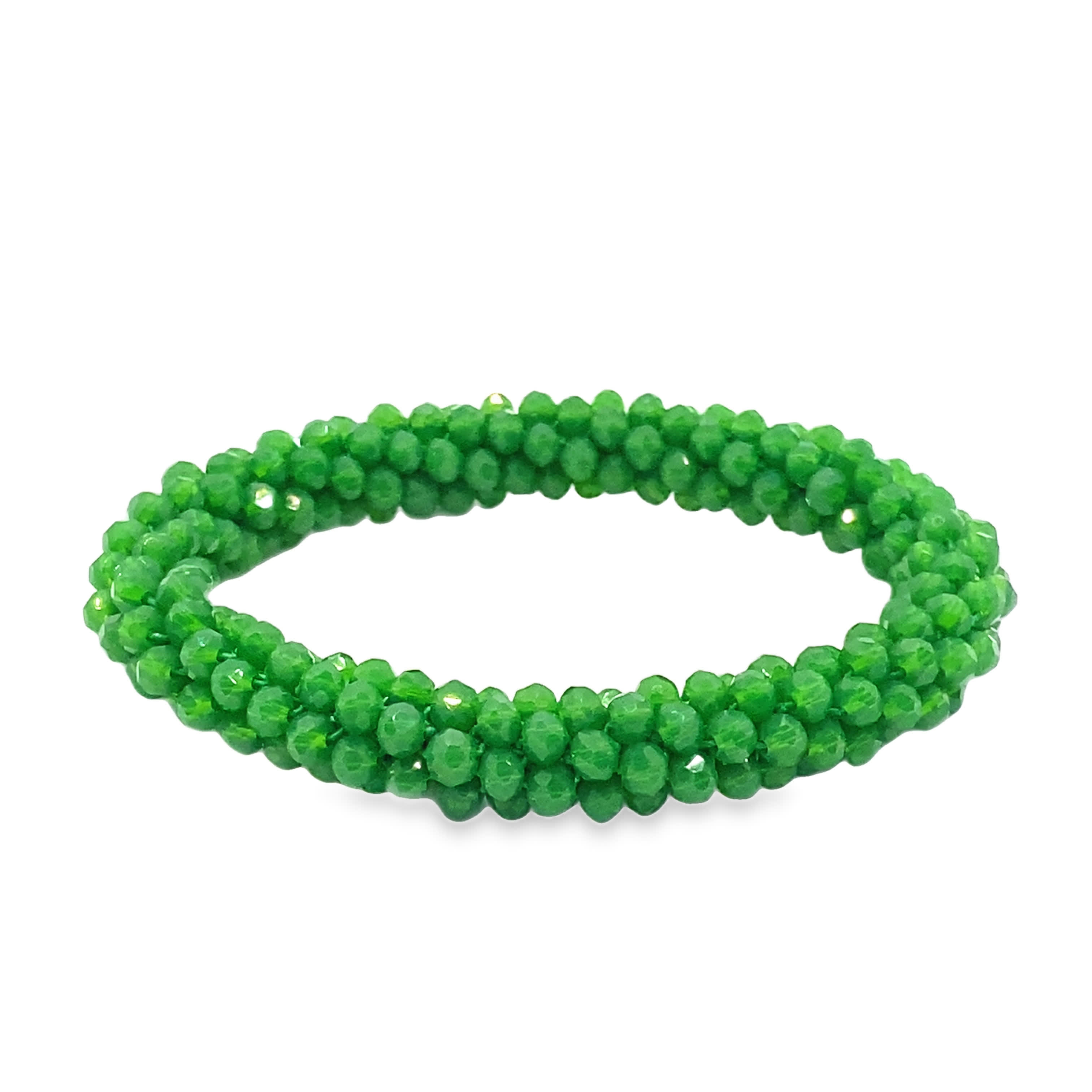 Lśniąca bransoletka z kryształowych koralików w kolorze szmaragdowej zieleni