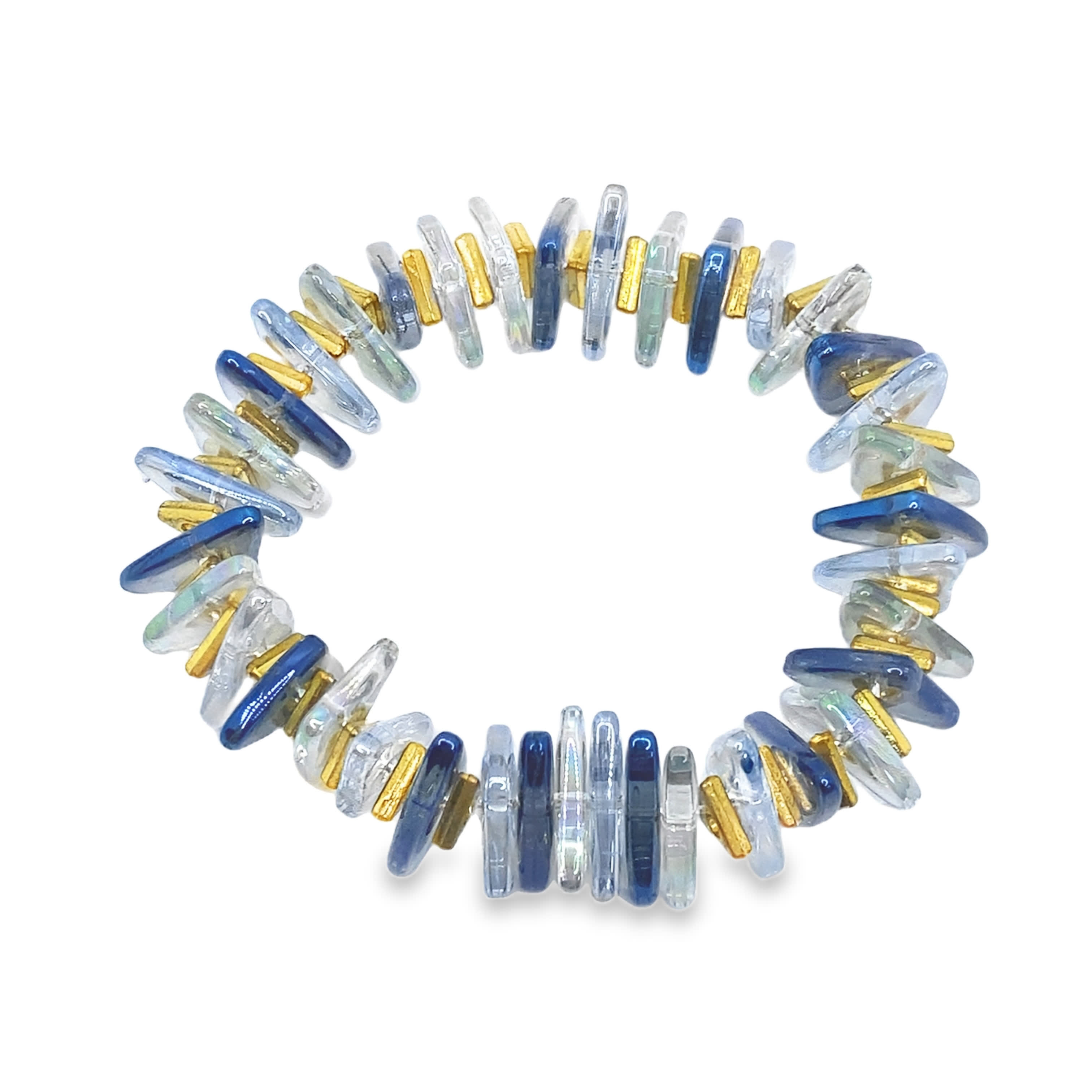 Bransoletka z niebieskich kryształów z akcentami z żółtego złota