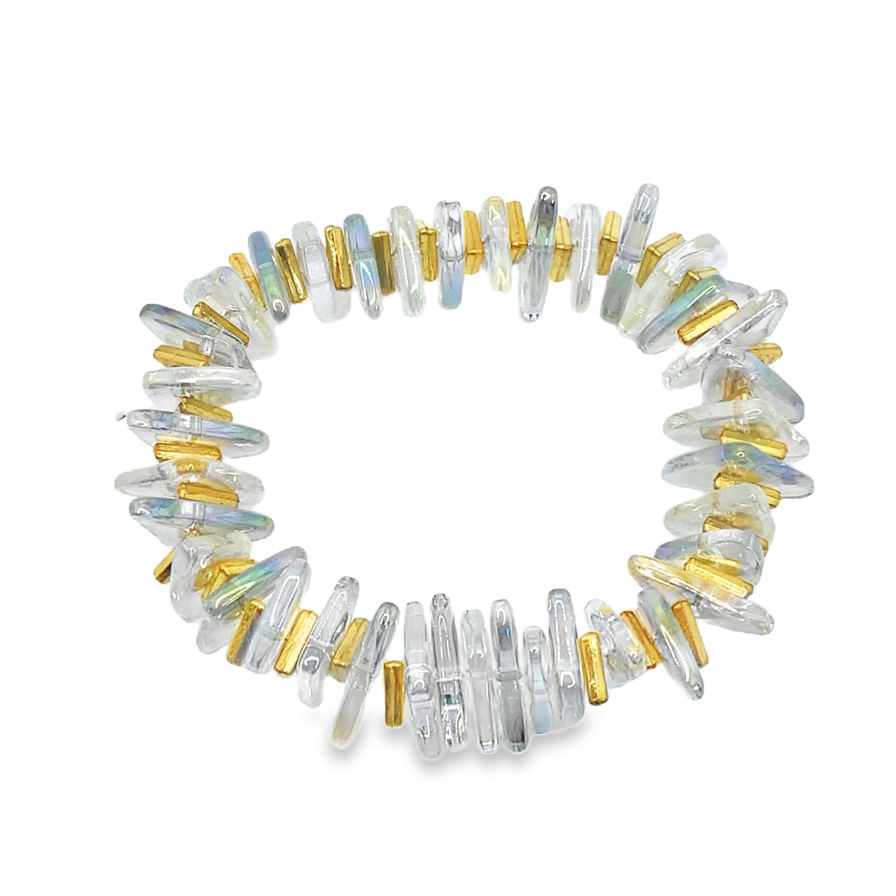 Bransoletka z mieniących się kryształów i żółtego złota z koralikami