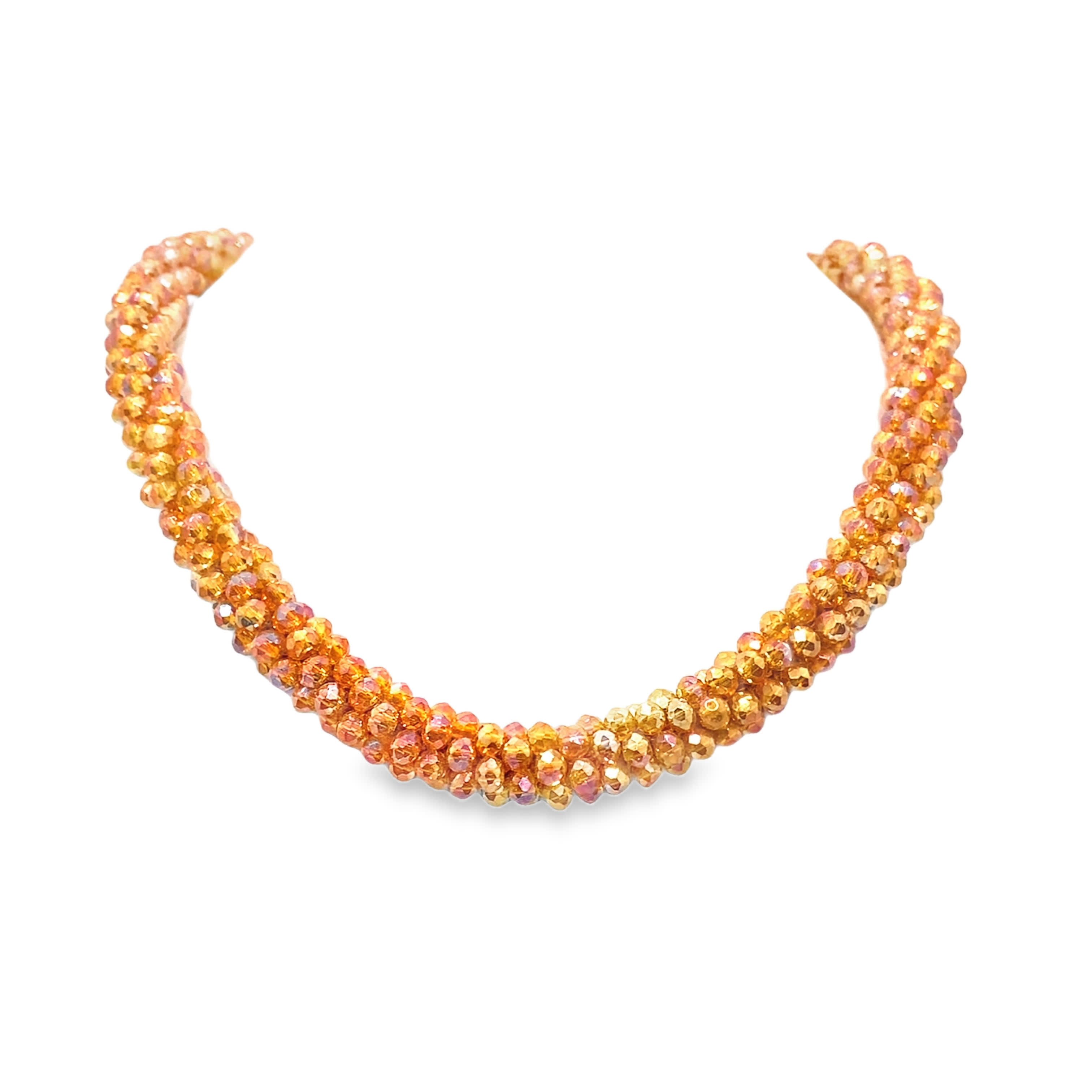 Naszyjnik z koralików z żółtego kryształu w kolorze pomarańczowym, szlif kaboszonowy