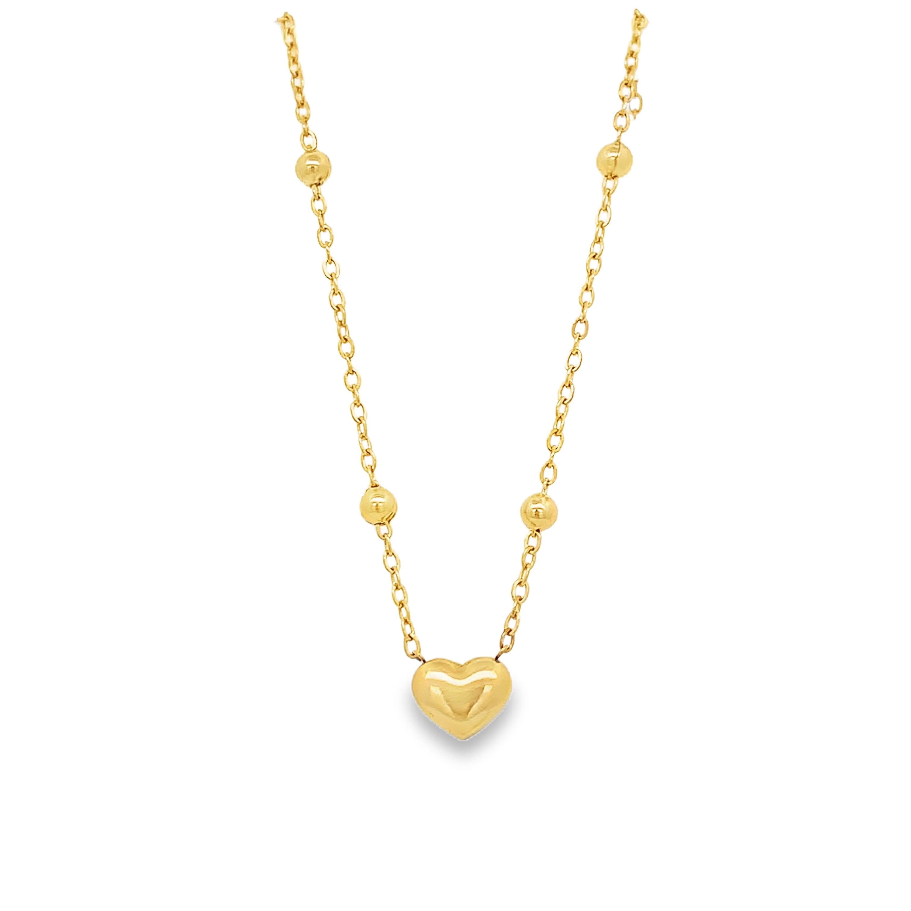 Yellow Gold Heart Pendant Chain Necklace