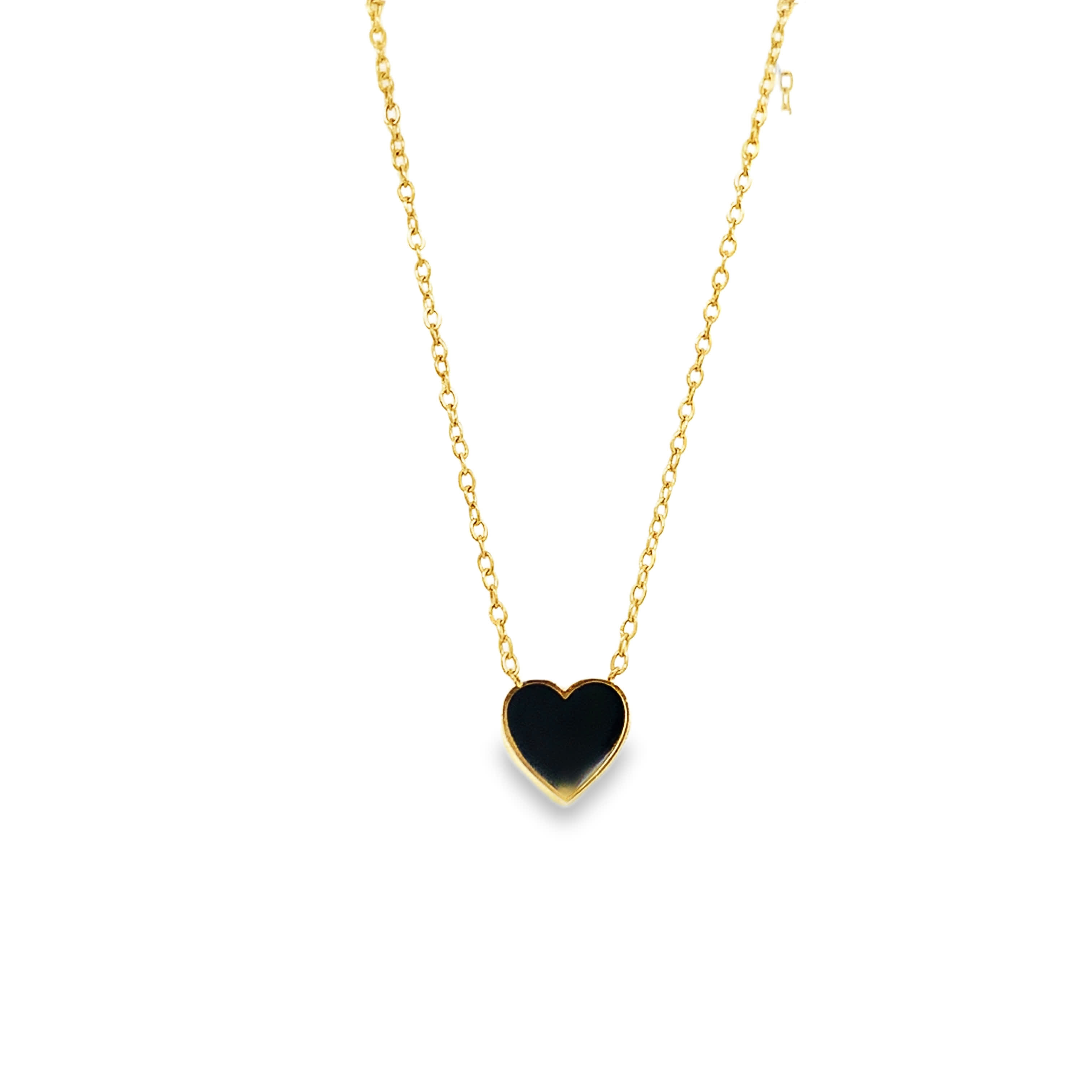Yellow Gold Charm Necklace with Heart Shaped Onyx Pendant