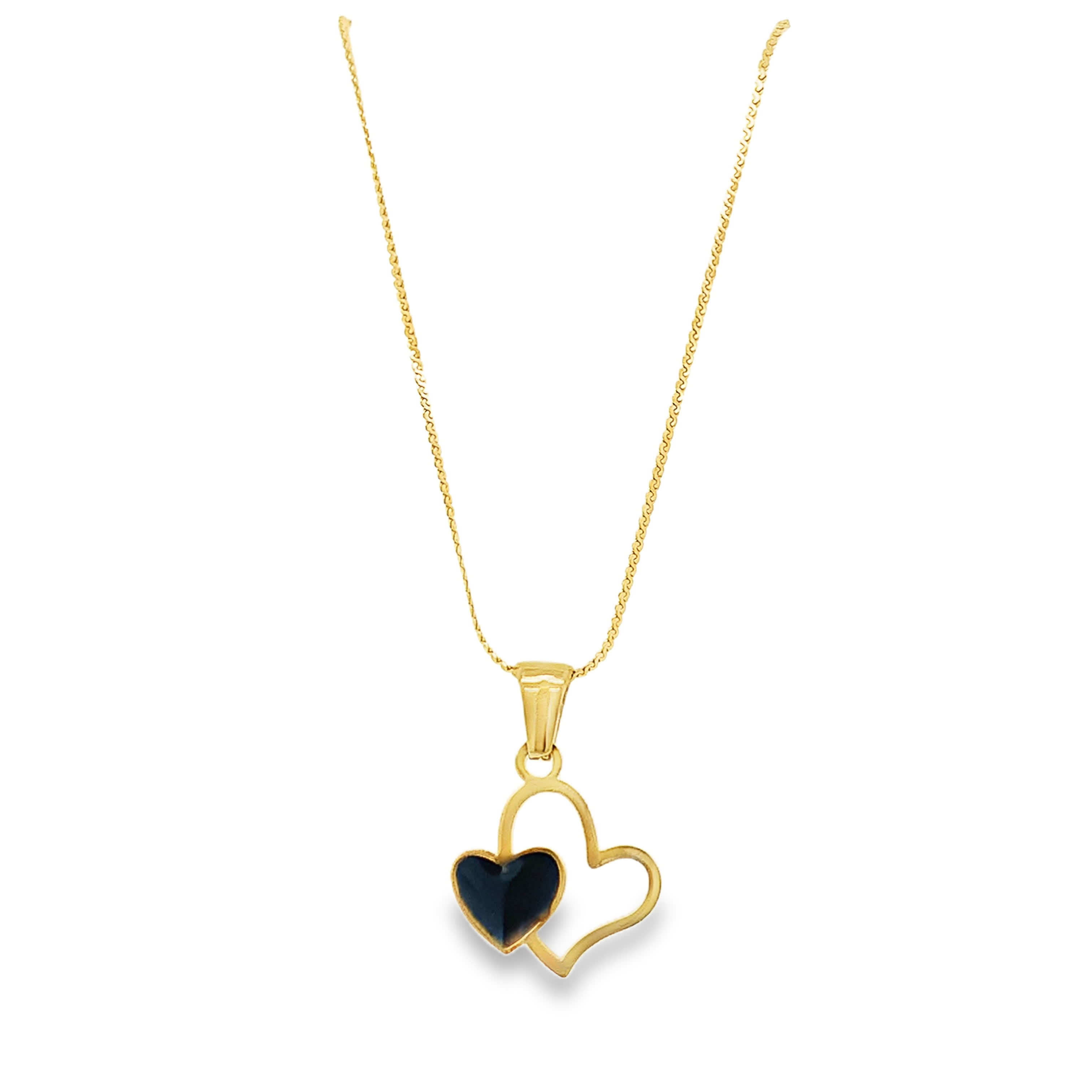 Yellow Gold Double Heart Charm Necklace