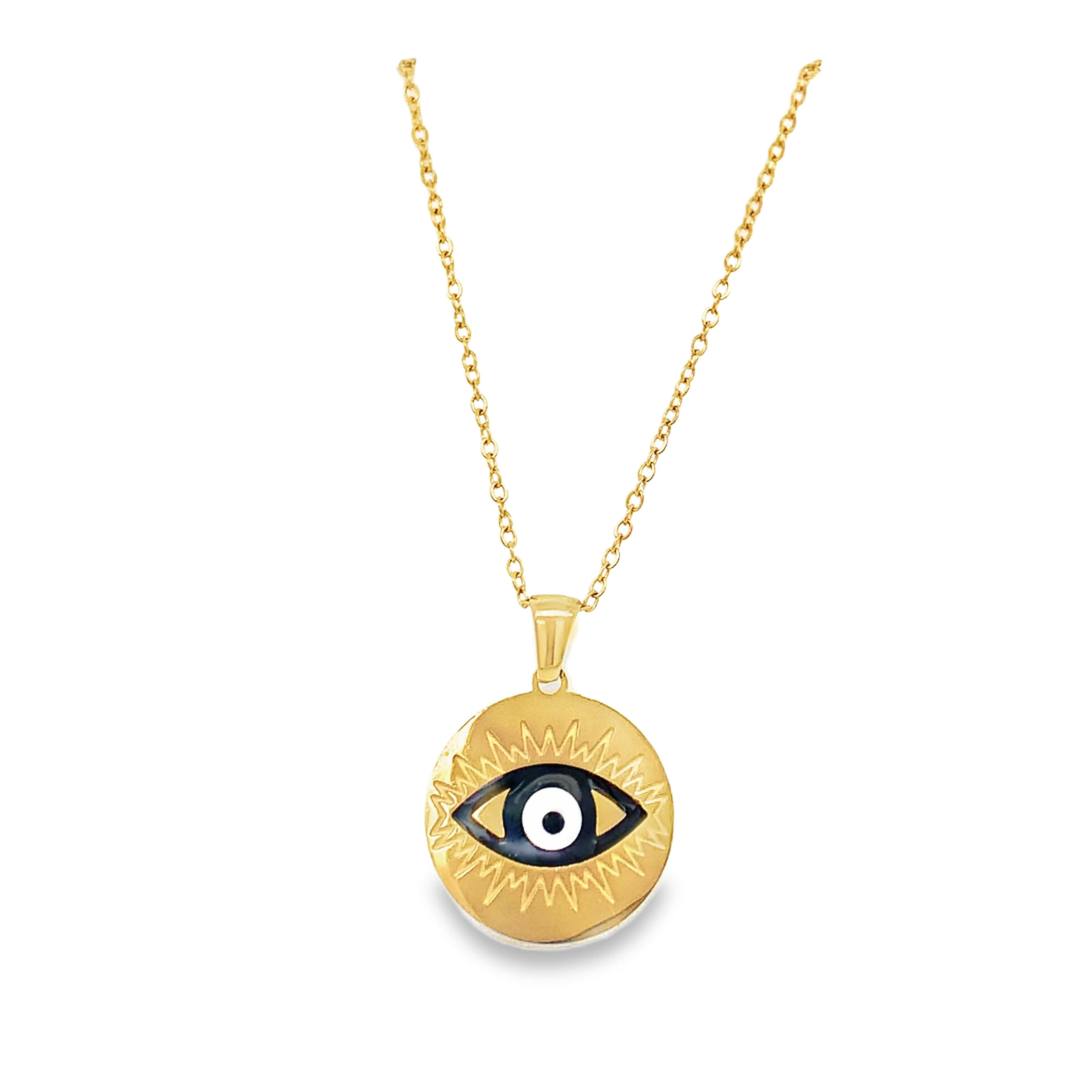 Yellow Gold Eye Charm Necklace with Mystical Design