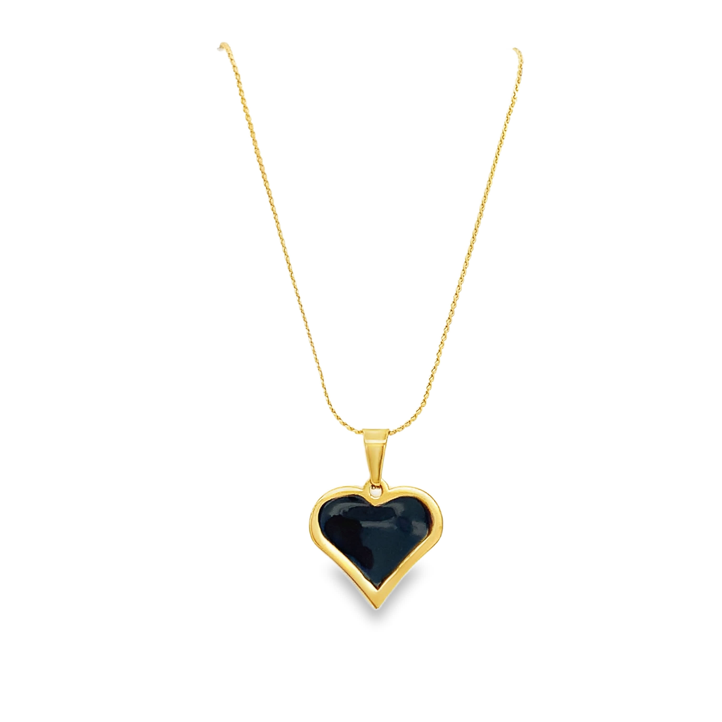 Yellow Gold Charm Necklace with Heart-Shaped Onyx