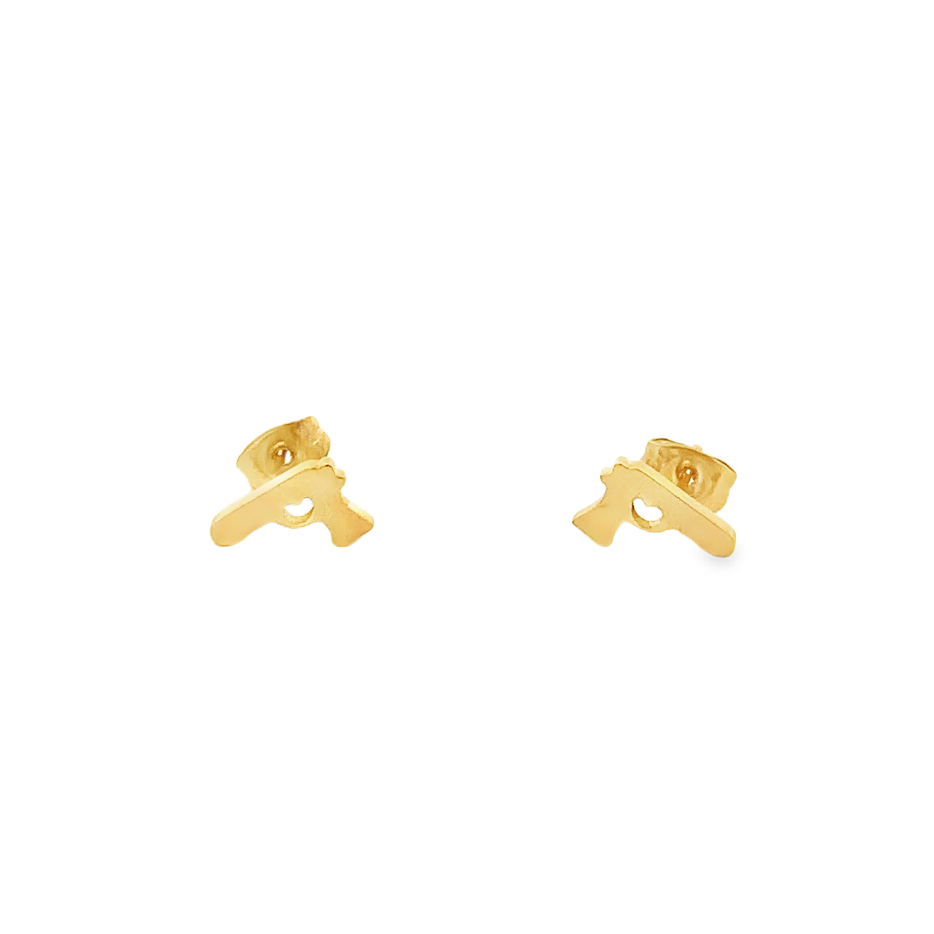 Yellow Gold Gun-Shaped Stud Earrings with Round Cut Diamond
