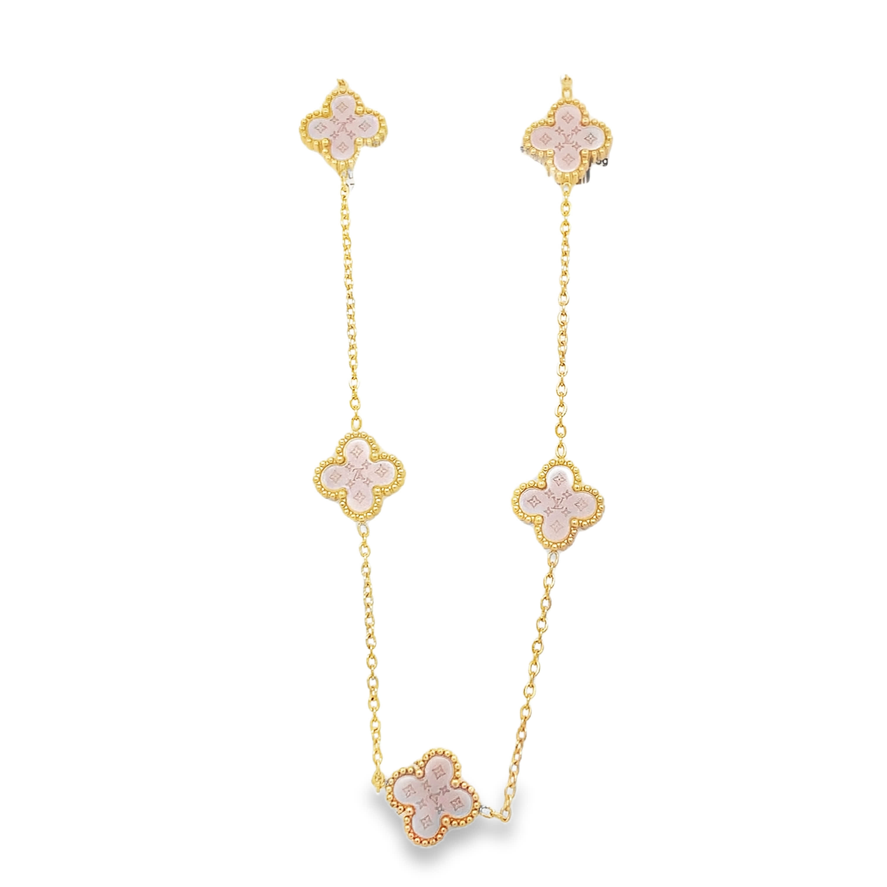 Yellow Gold Chain Necklace with Reddish-Purple Rose Quartz Gemstones