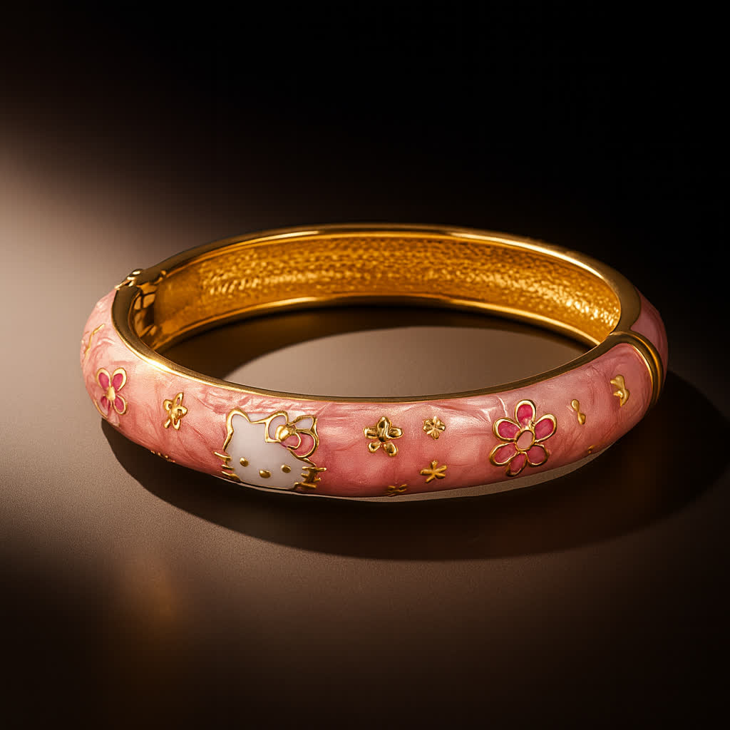 Bransoletka Hello Kitty ze złoconej stali z różową emalią