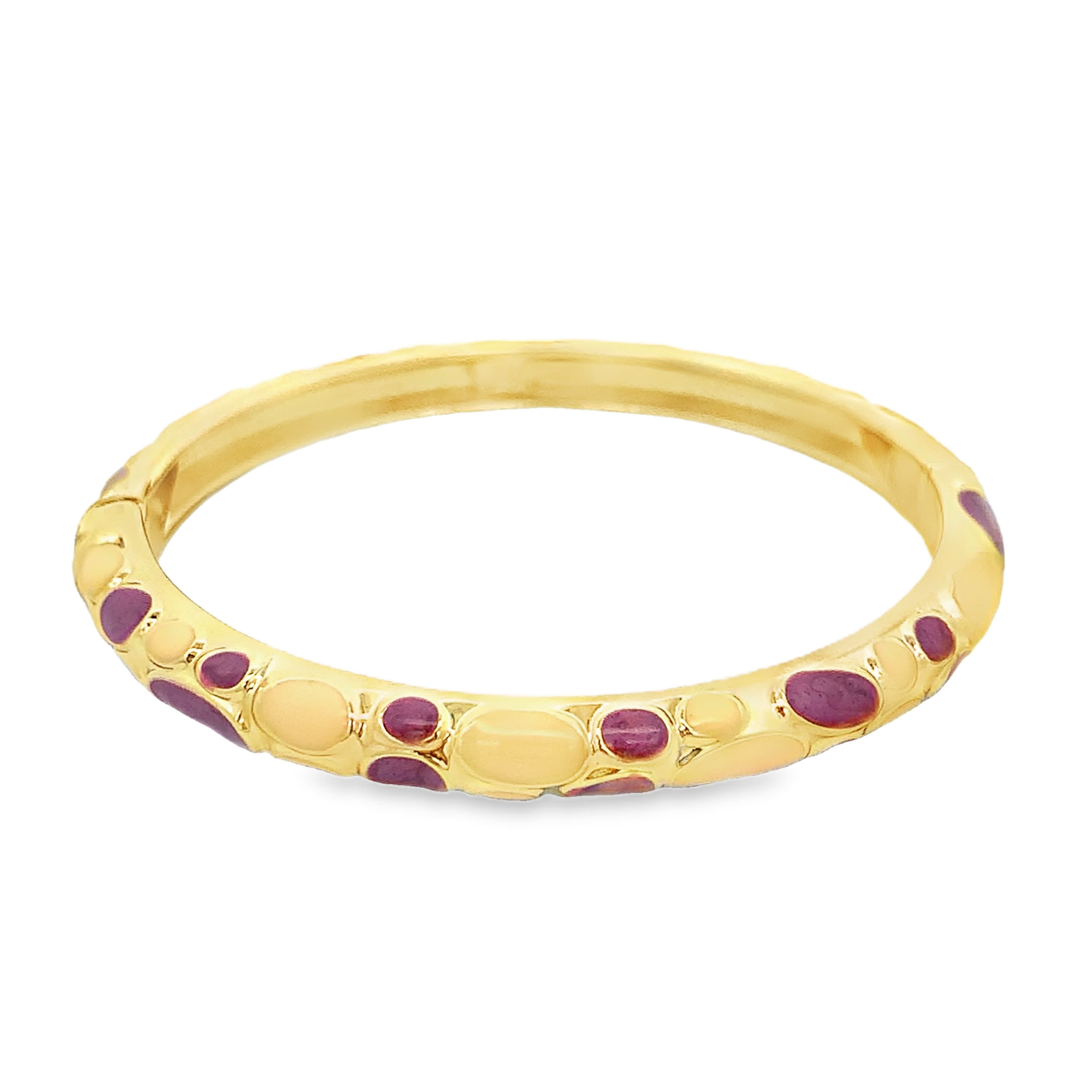 Bransoleta ze złoconej stali z kaboszonami z fioletowo-czerwonych rubinów