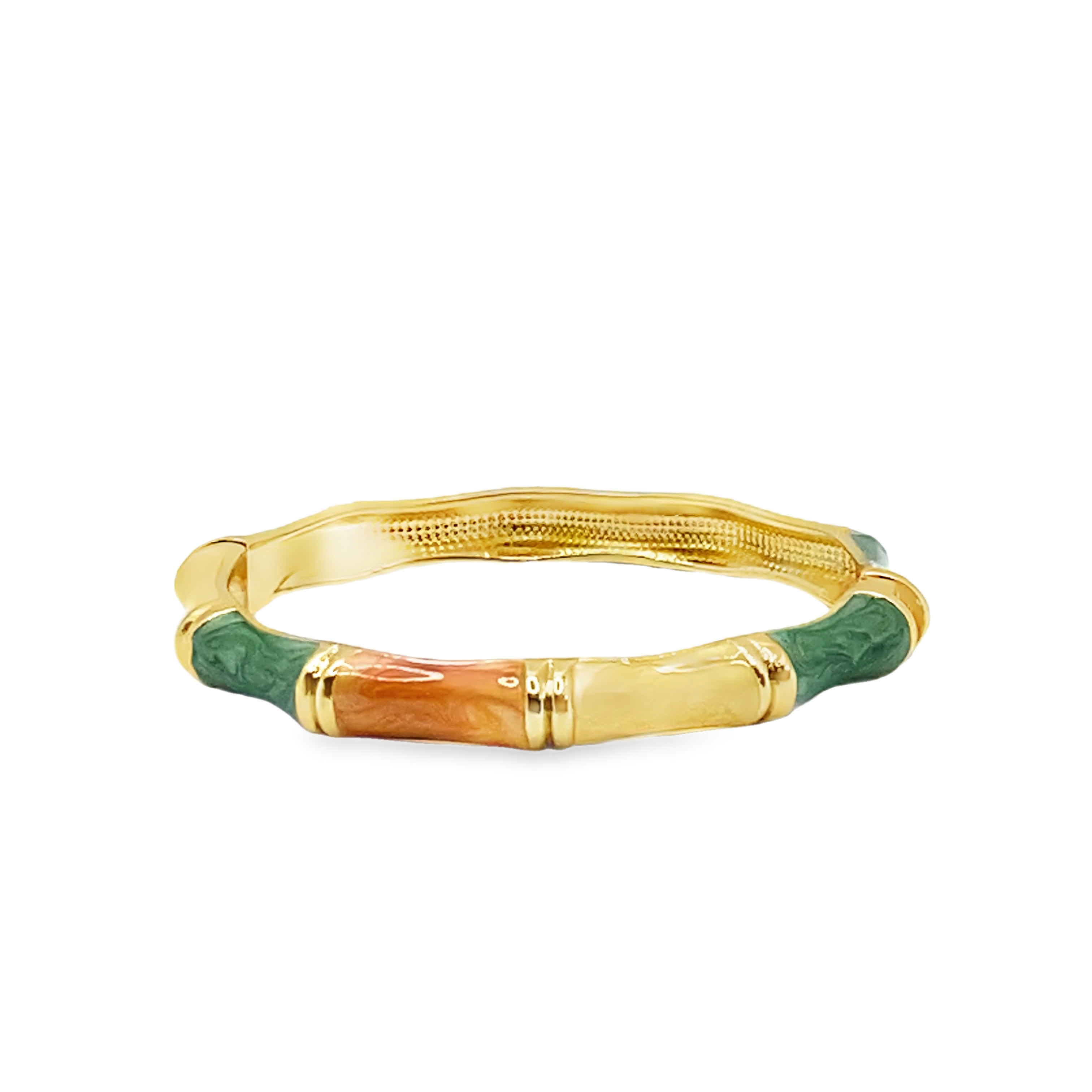 Elegancka bransoletka ze złoconej stali z emalią inspirowaną bambusem