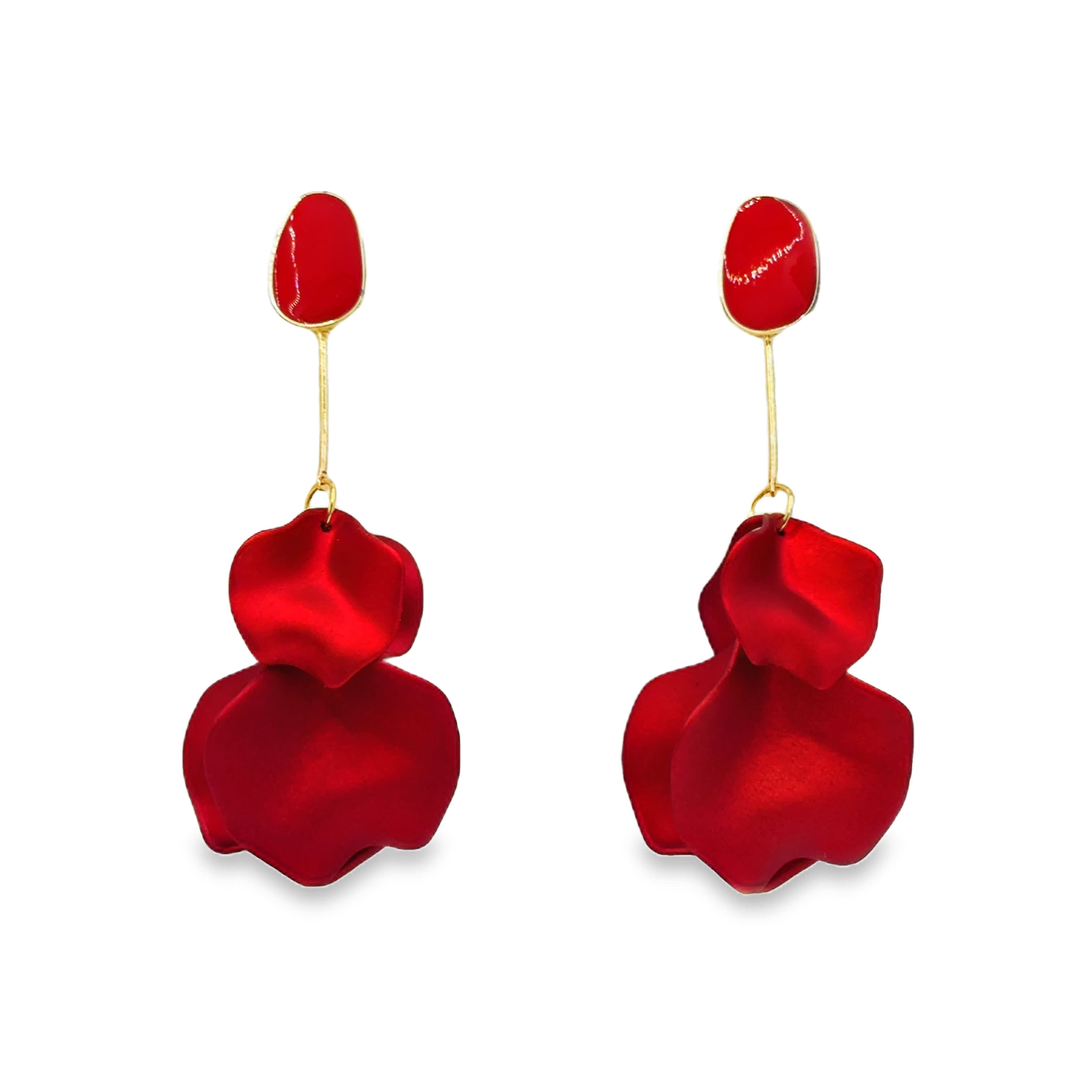 Kolczyki z czerwonymi płatkami w kolorze złocistym