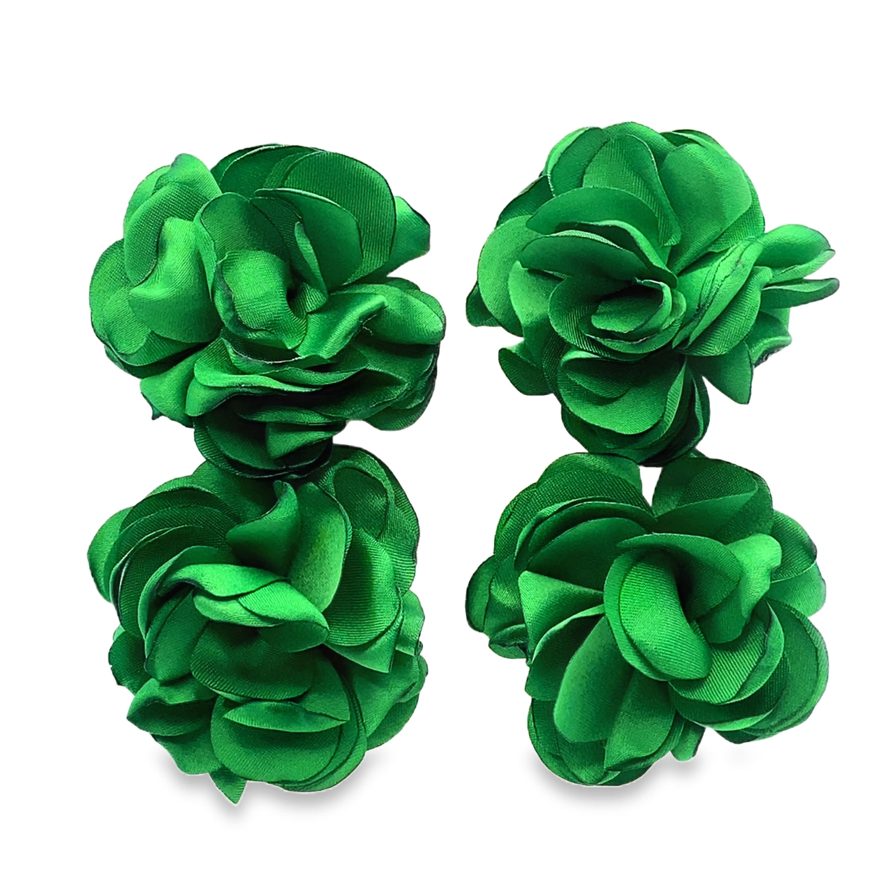 Ręcznie robione zielone broszki z materiału tekstylnego w kształcie kwiatów