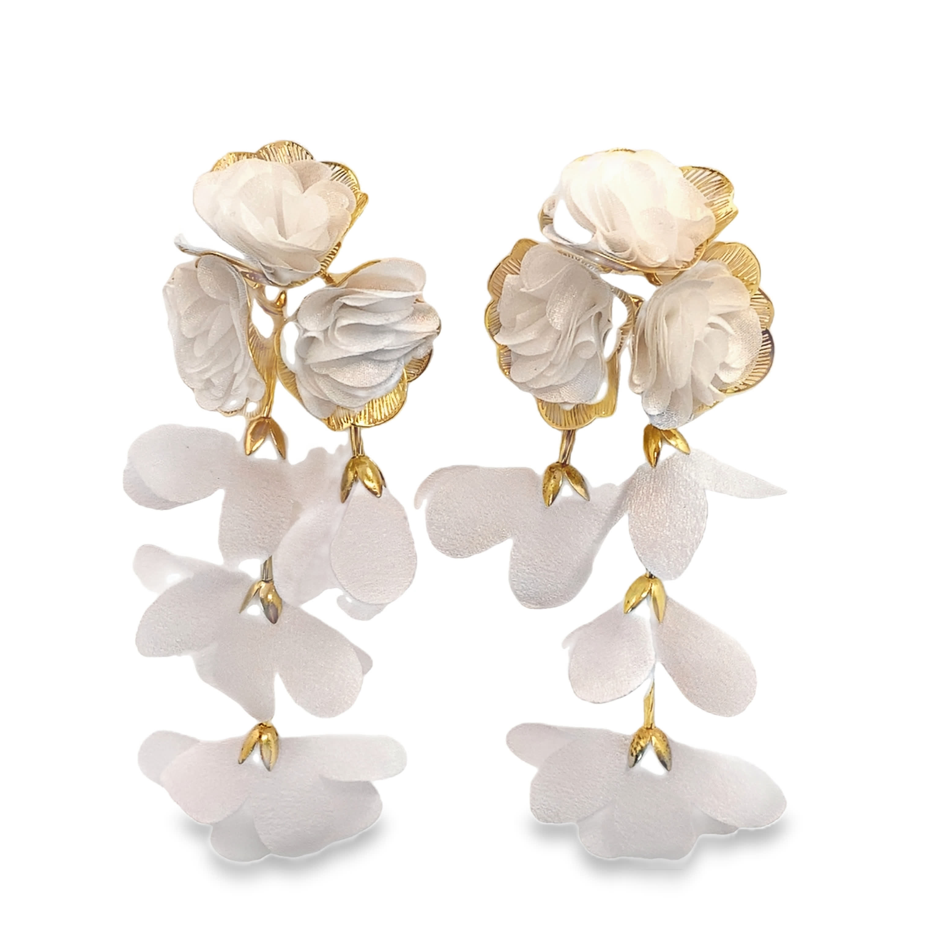 Fantazyjne wiszące kolczyki z motywem kwiatów w żółtym złocie