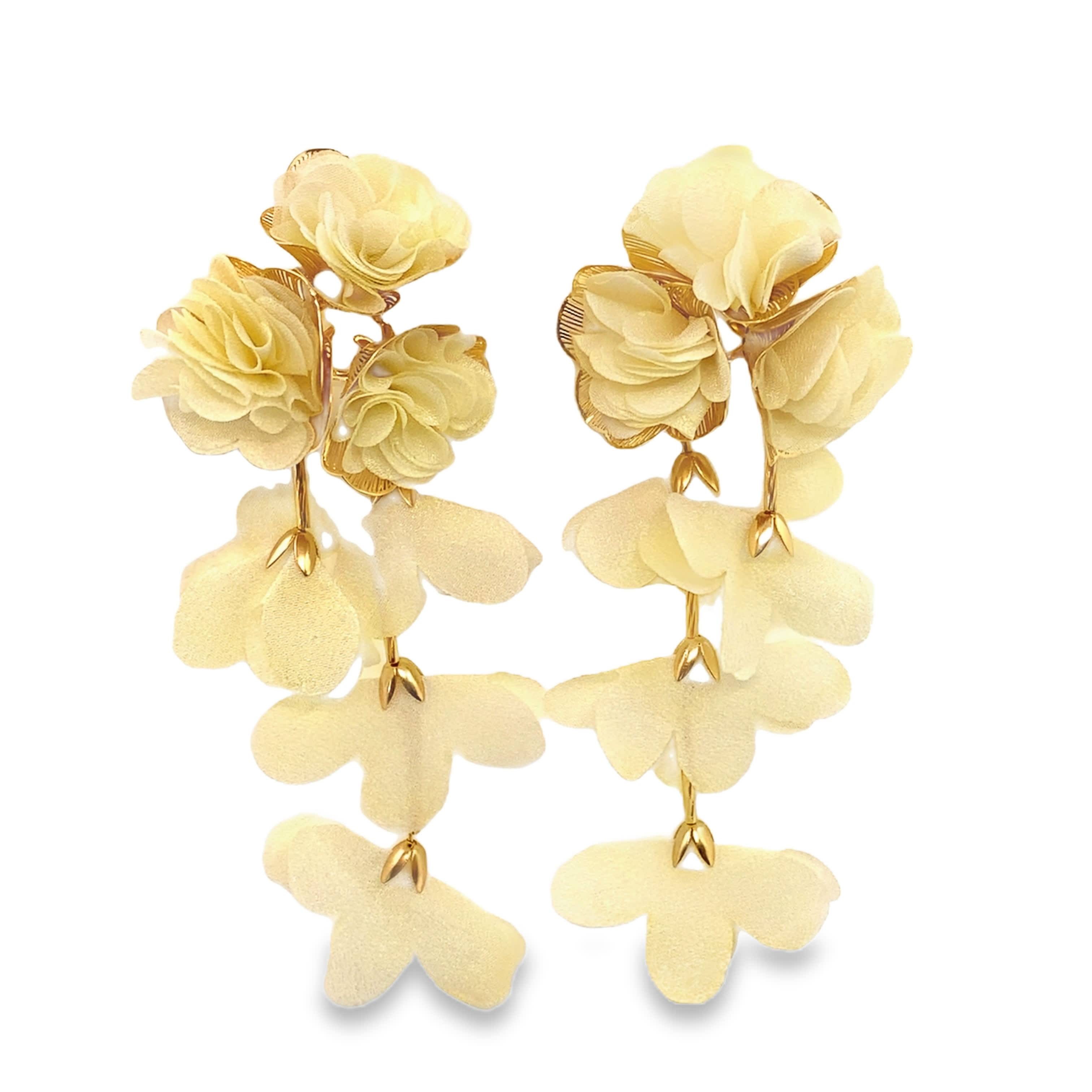 Eleganckie wiszące kolczyki z żółtego złota z motywem kwiatowym i kaskadą