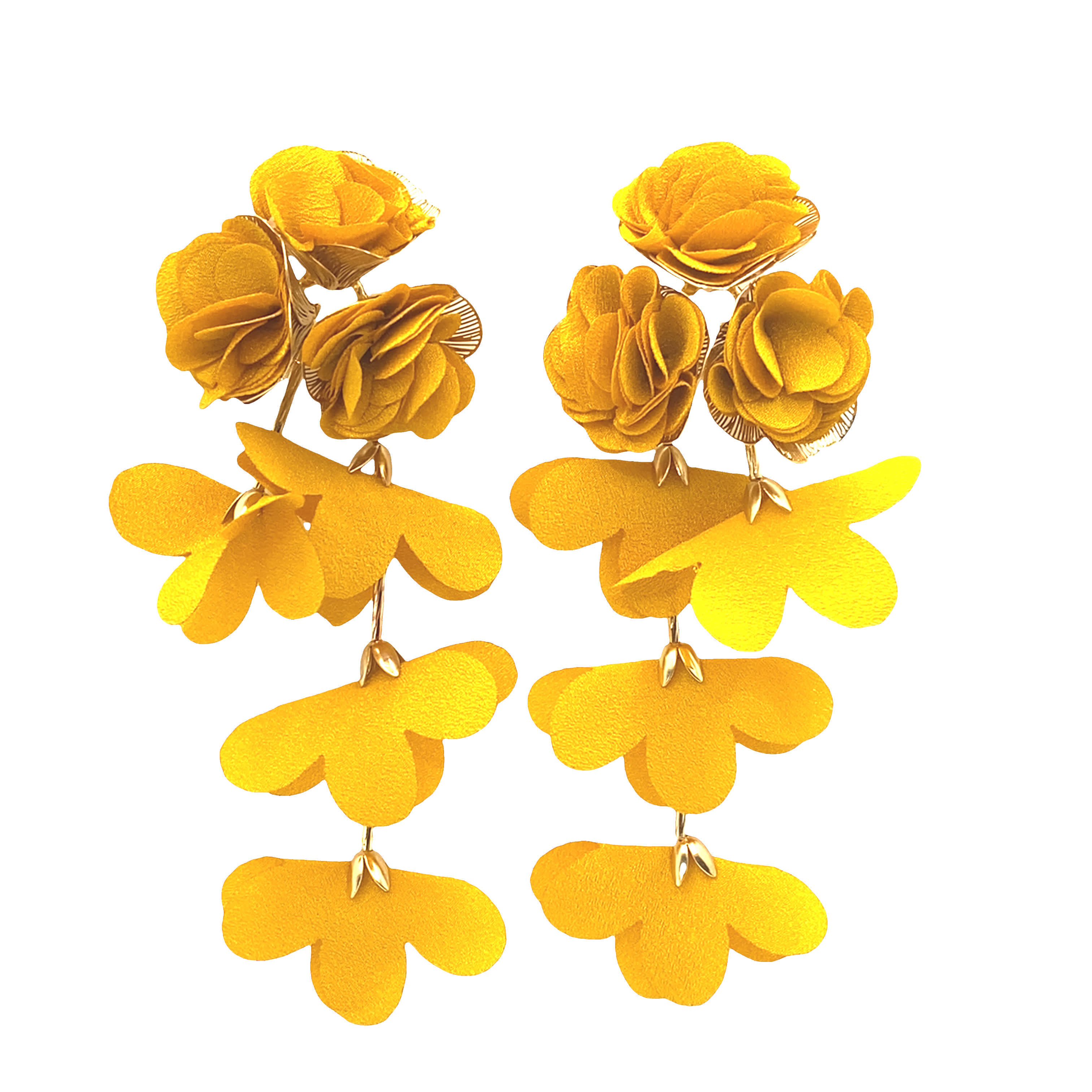 Kolczyki wiszące w kolorze żółtego złota z motywem kwiatowym