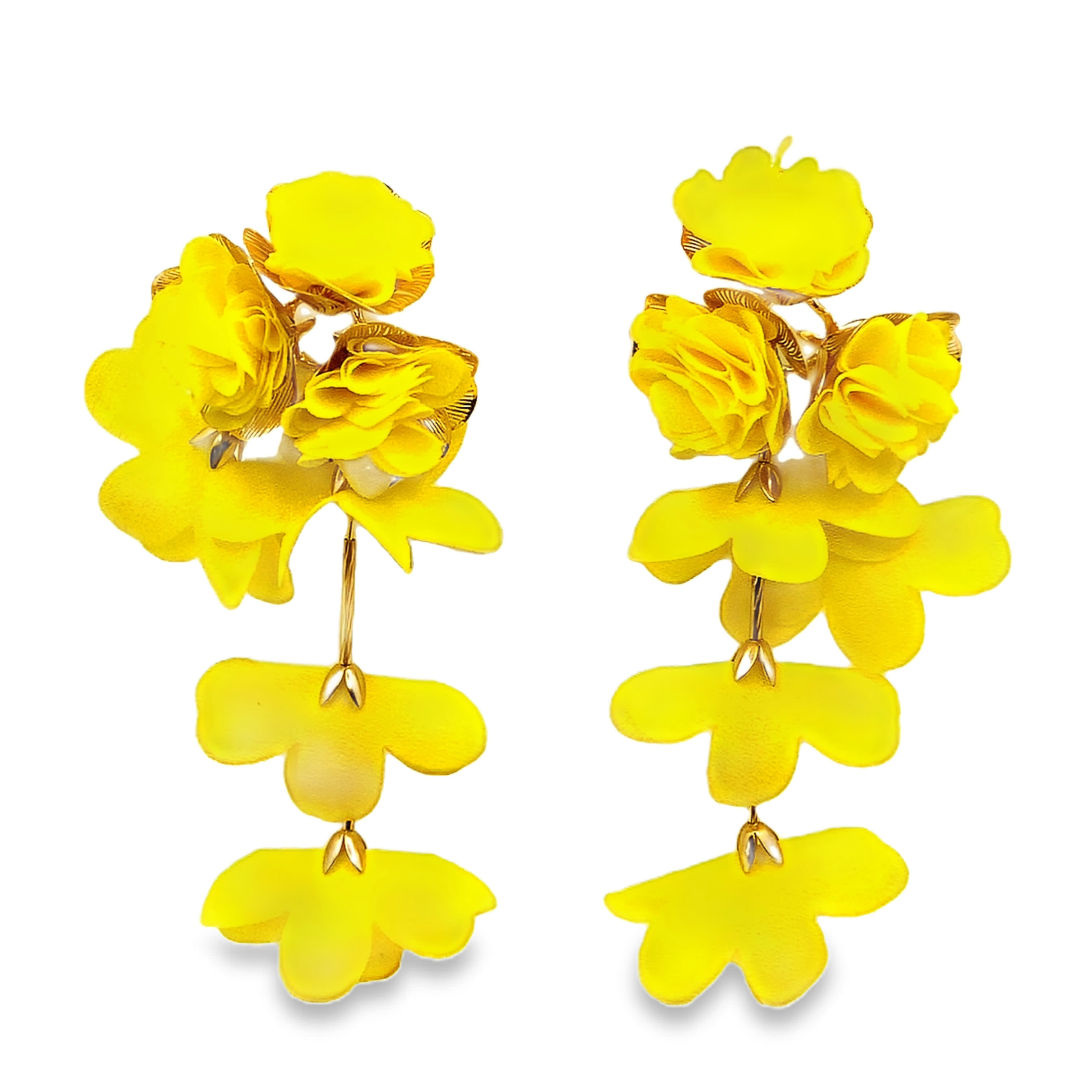 Kolczyki wiszące z żółtym motywem kwiatowym i kaskadą