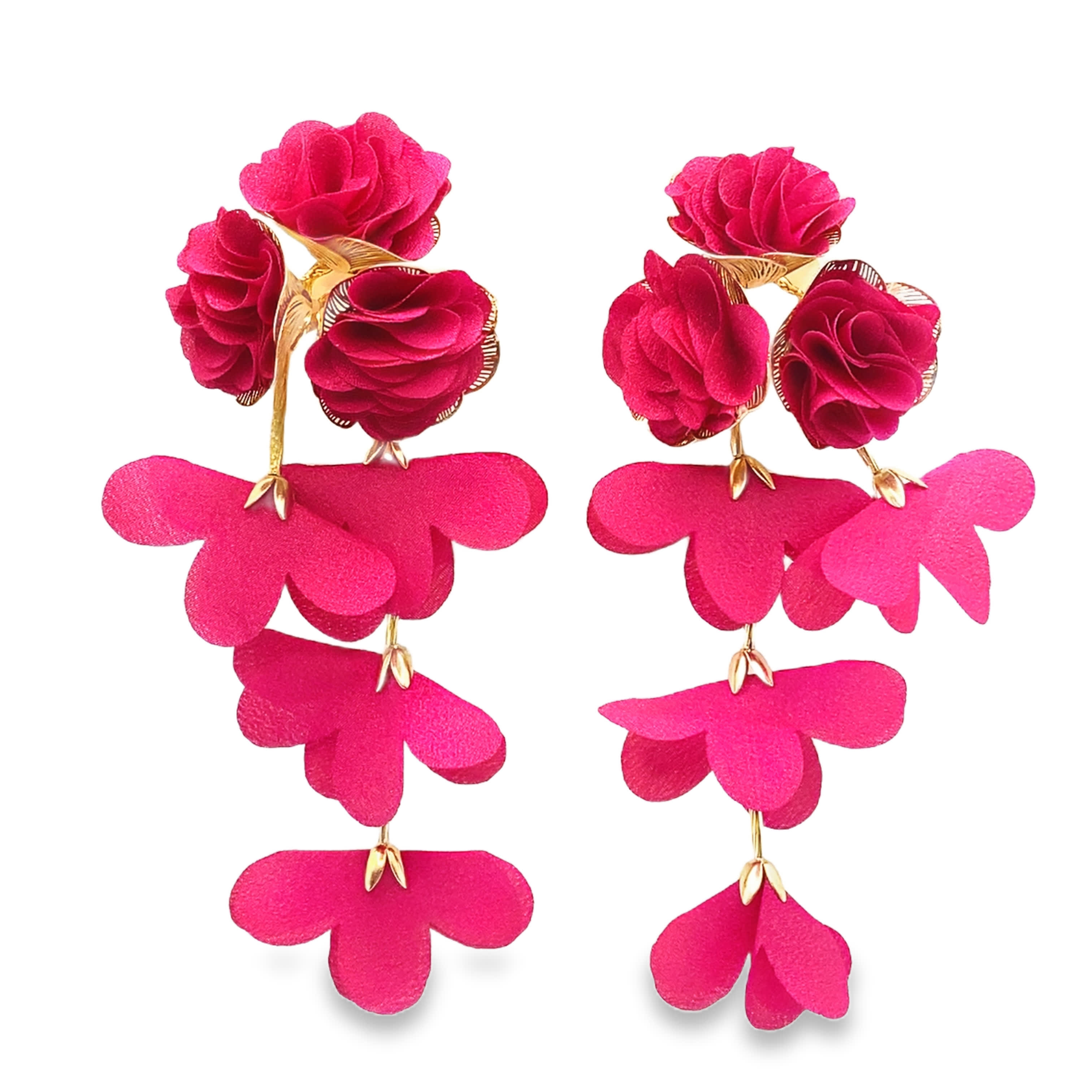 Kolczyki wiszące z motywem kwiatowym w kolorze żółtego złota