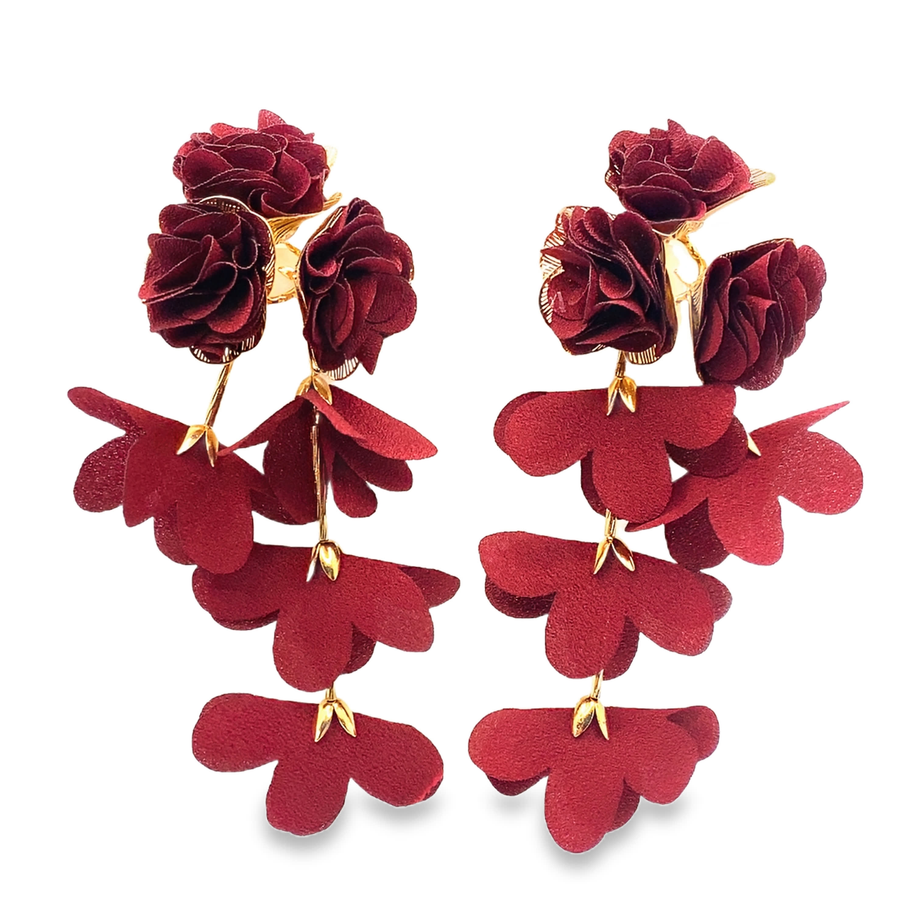 Kolczyki wiszące z motywem kwiatowym w kolorze żółtego złota