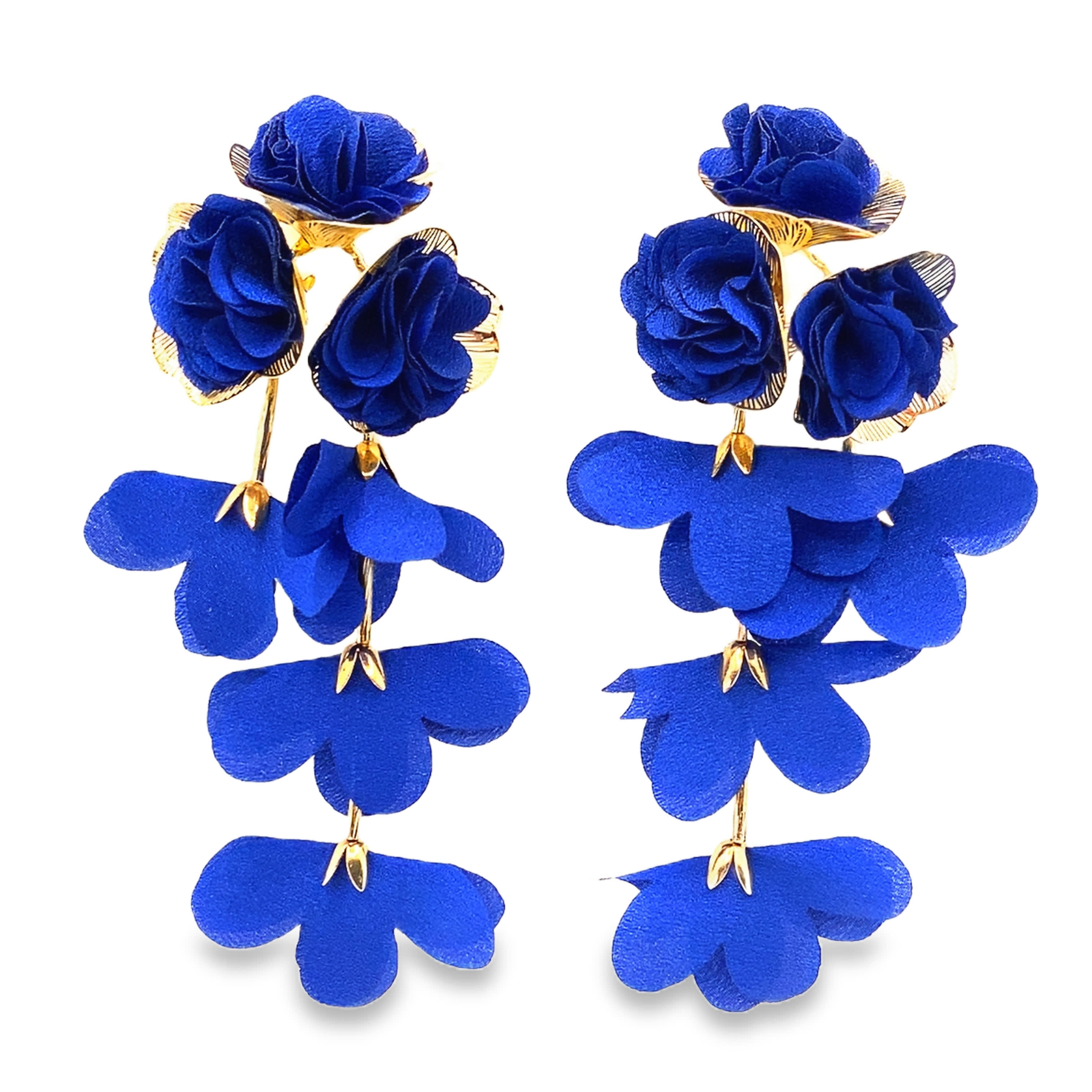 Kolczyki wiszące z żółtego złota z motywem kwiatowym