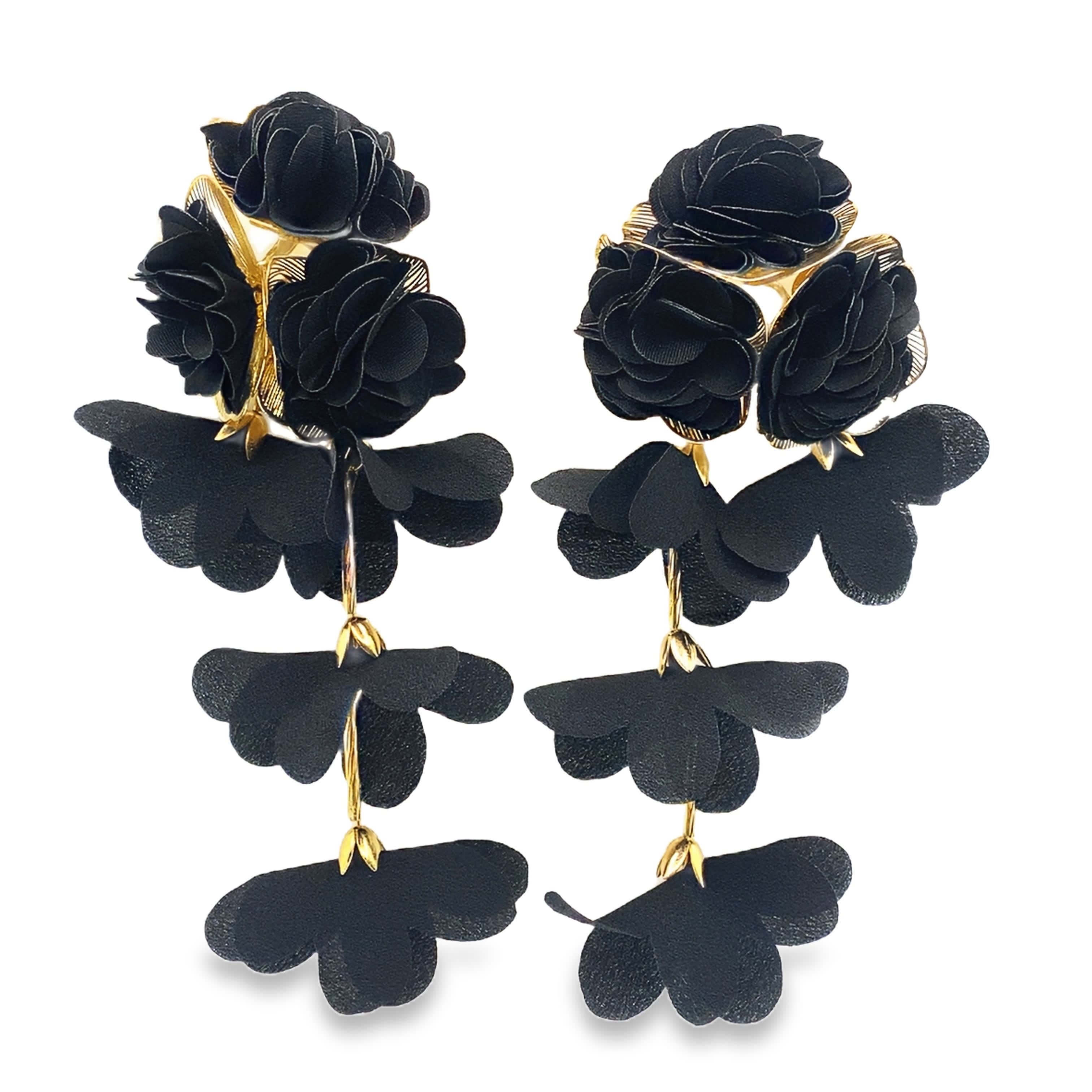 Dramatyczne wiszące kolczyki z motywem kwiatowym i akcentami z żółtego złota